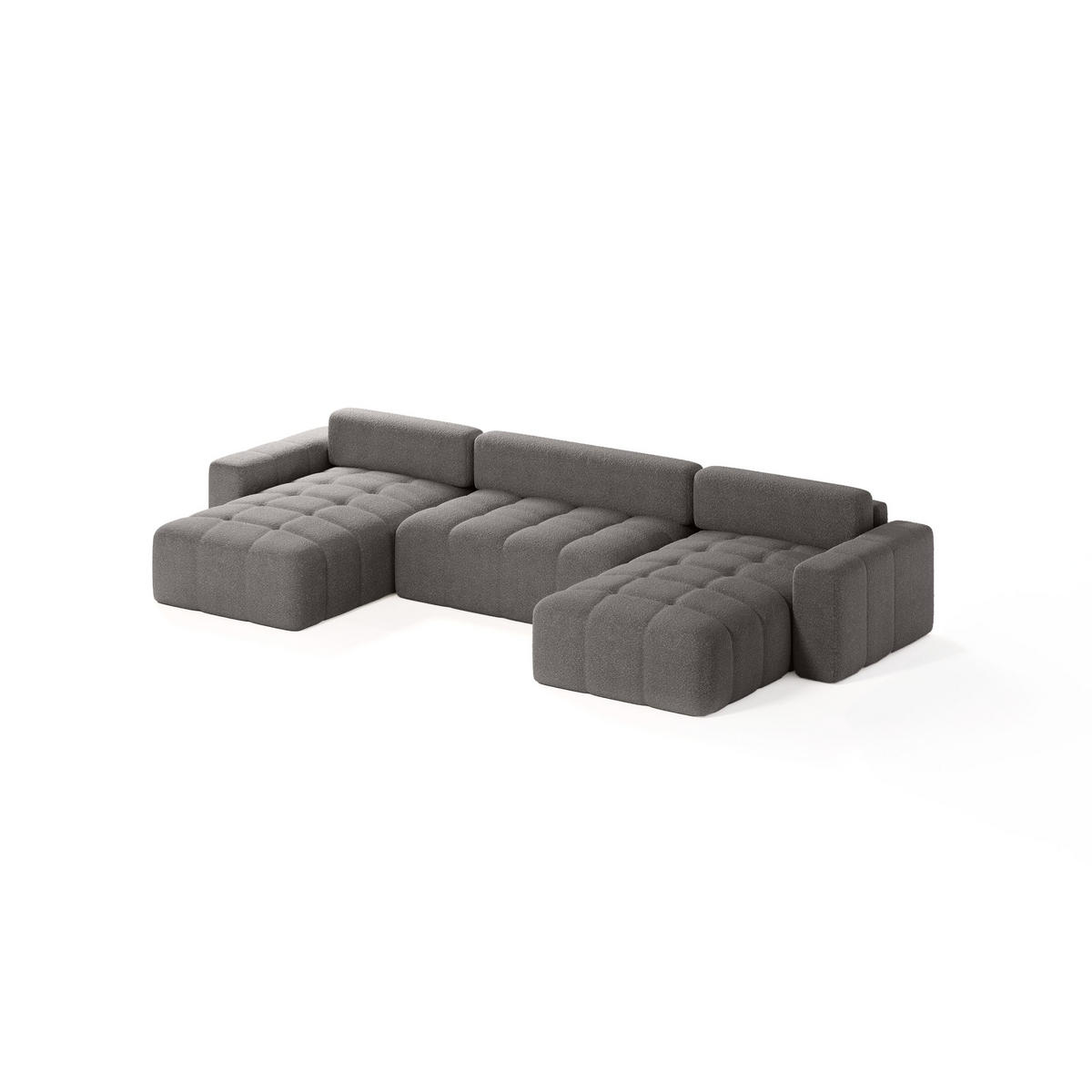 ECKSOFA Bouclé-Stoff 10 Sitzer Bornum U, Grau - Grau, Textil (386/70/155cm) - Meblito