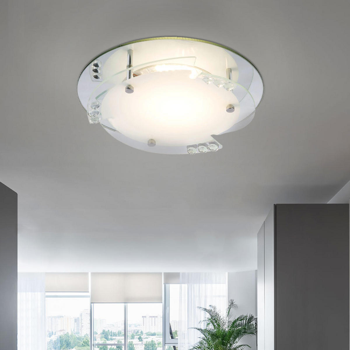 LED DECKENLEUCHTE Samuel Weiß Glas Kristalle 2er Set - Weiß, Glas (25/25/9.5cm) - Globo Lighting