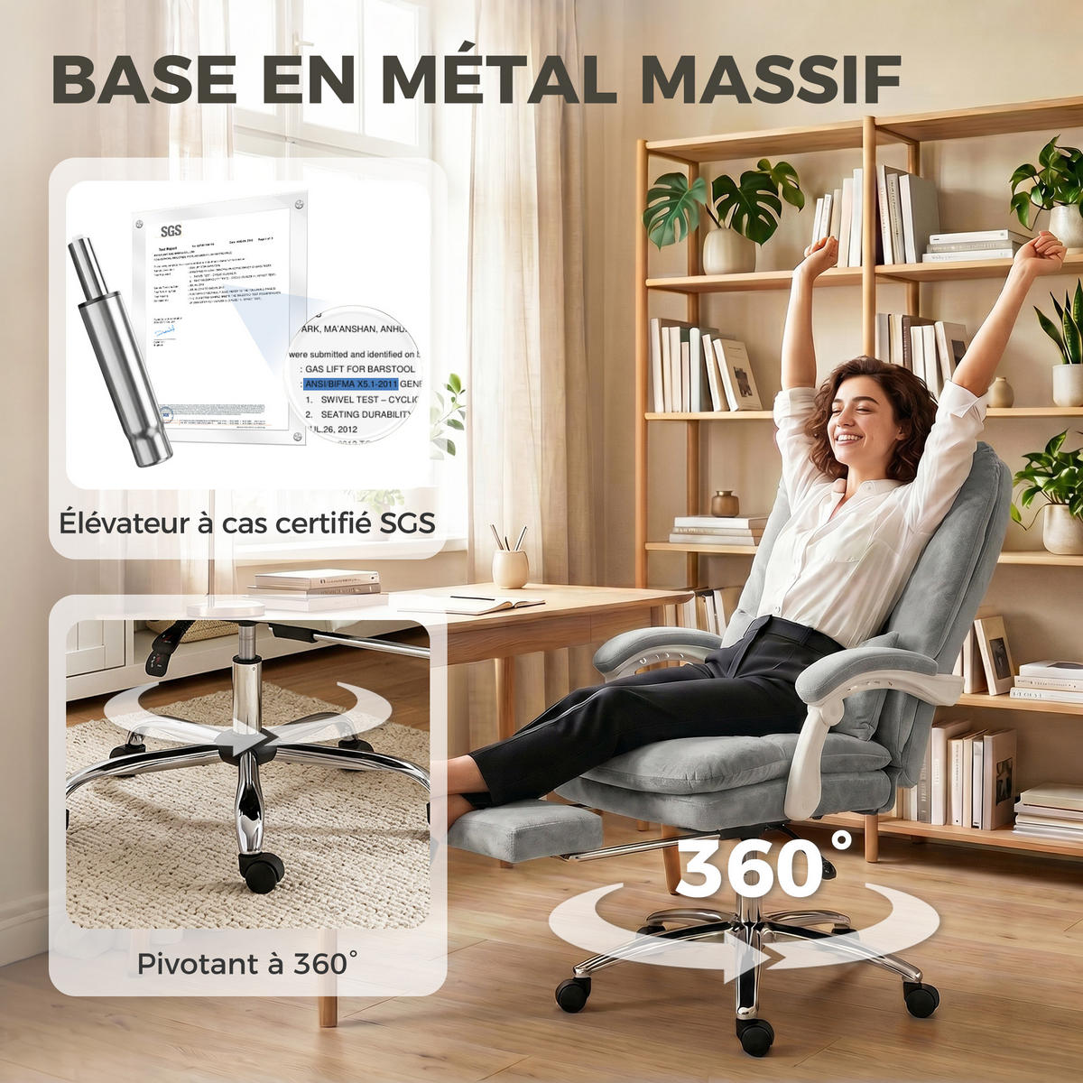 BÜROSTUHL Hellgrau, 66/63/134 cm, Höhenverstellbar - Hellgrau, Metall (70/116/64cm) - PANGIVO