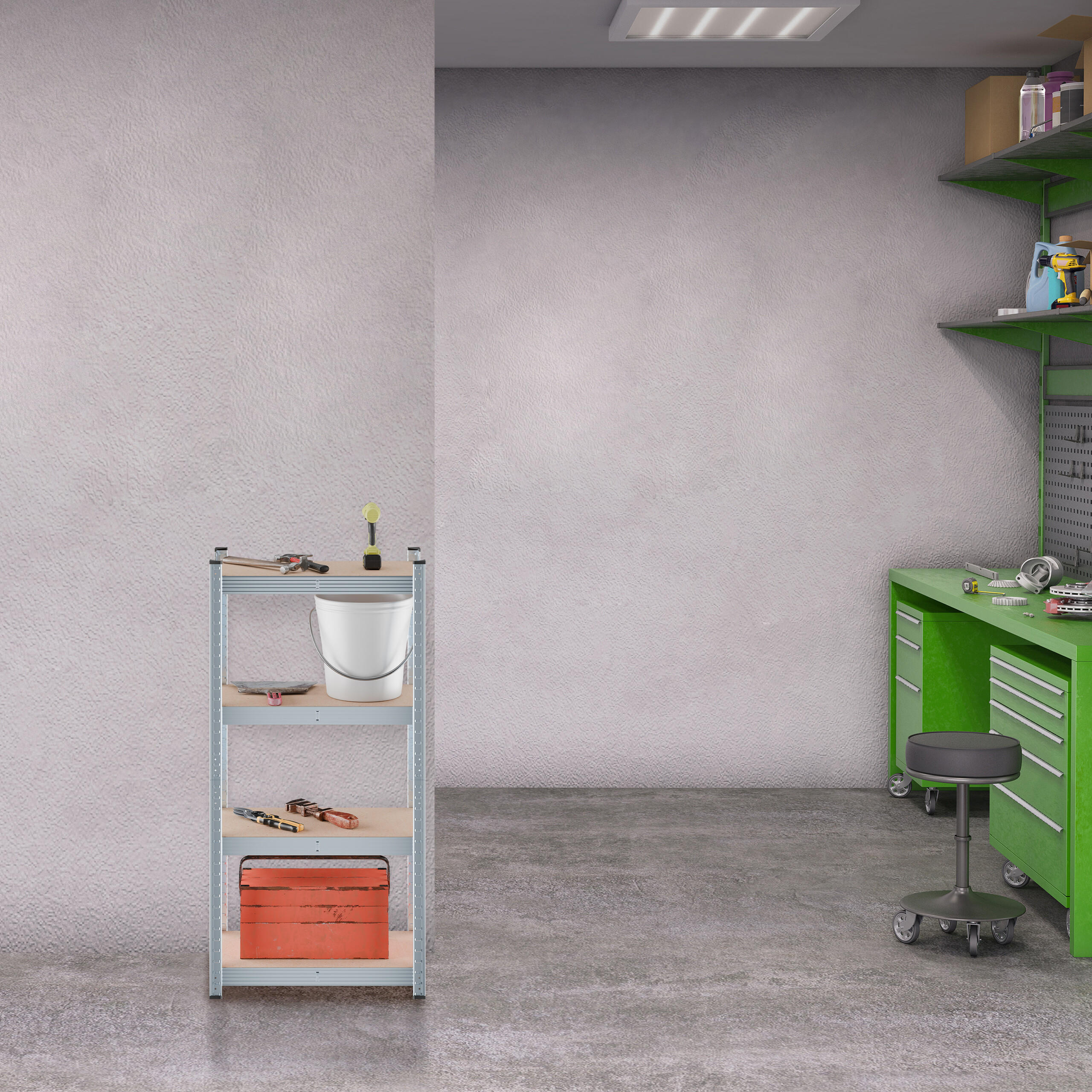 SCHWERLASTREGAL - Hellbraun/Alufarben, Holzwerkstoff/Kunststoff (60/120/30cm) - Relaxdays