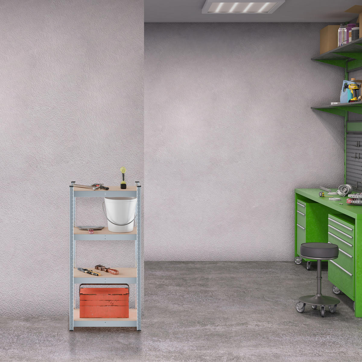 SCHWERLASTREGAL - Hellbraun/Alufarben, Holzwerkstoff/Kunststoff (60/120/30cm) - Relaxdays