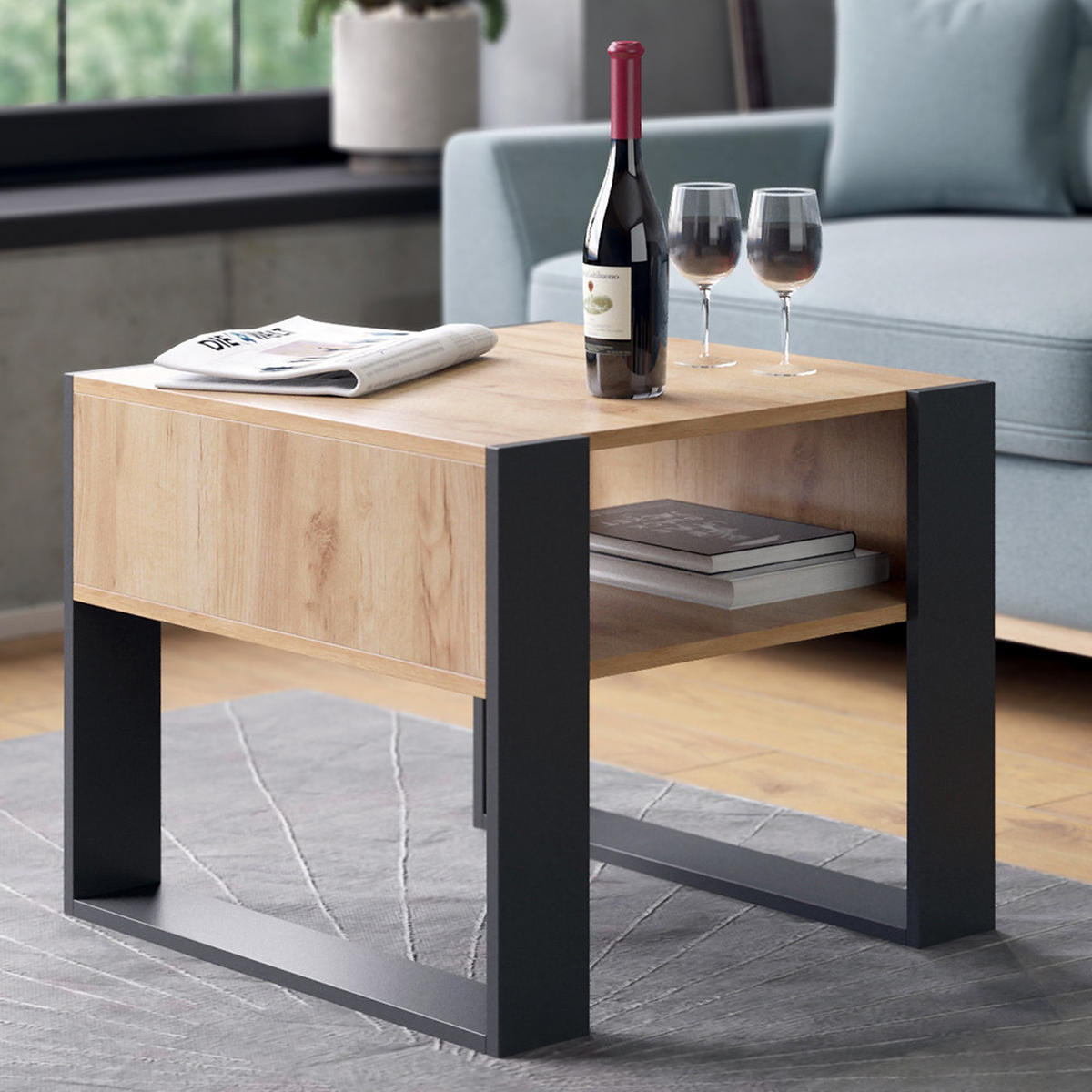 COUCHTISCH Anthrazit 59.2 x 50.6 cm - Honigeiche/Anthrazit, Holzwerkstoff (50.6/59.2/62.4cm) - Vicco