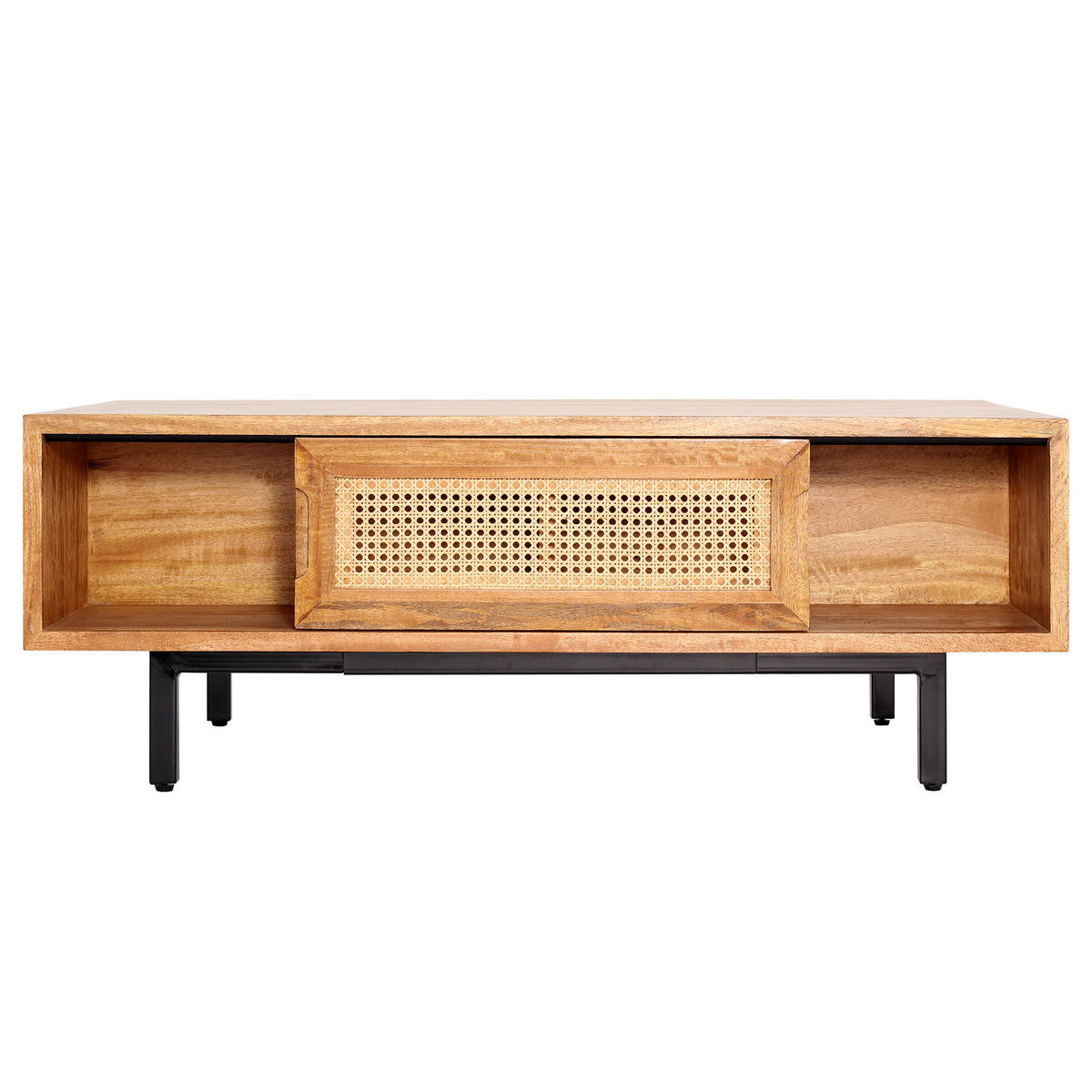 MASSIVER COUCHTISCH - Mango massiv / Wiener Geflecht - Mango / Beige - Beige/Schwarz, Naturmaterialen/Holz (60/110/40cm) - home24