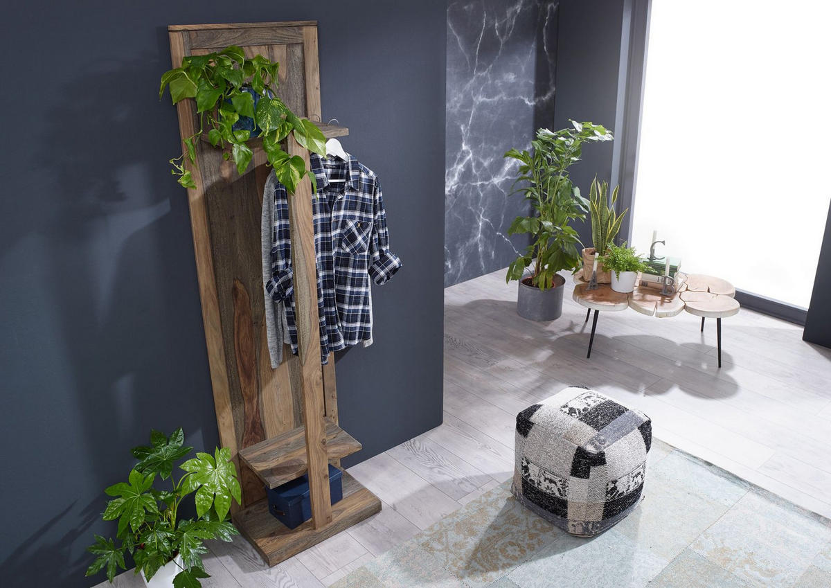 WANDGARDEROBE Sheesham 55x35x200 grau geölt NATURE GREY #002 - Grau, Holz (55/200/35cm) - Massivmoebel24