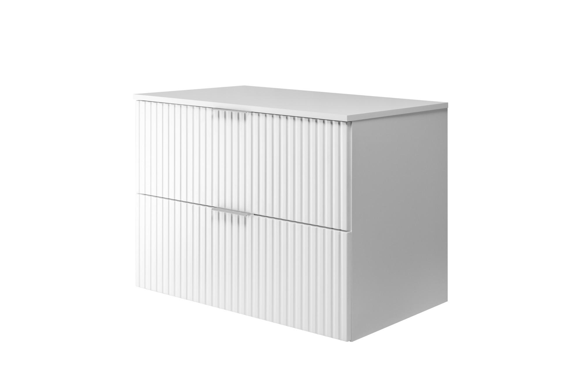 WASCHBECKUNTERSCHRANK, Weiß, 80 x 57 x 46 cm, silberner Griff + Arbeitsplatte - Silberfarben/Weiß, Holzwerkstoff (80/57/46cm) - 3XE LIVING