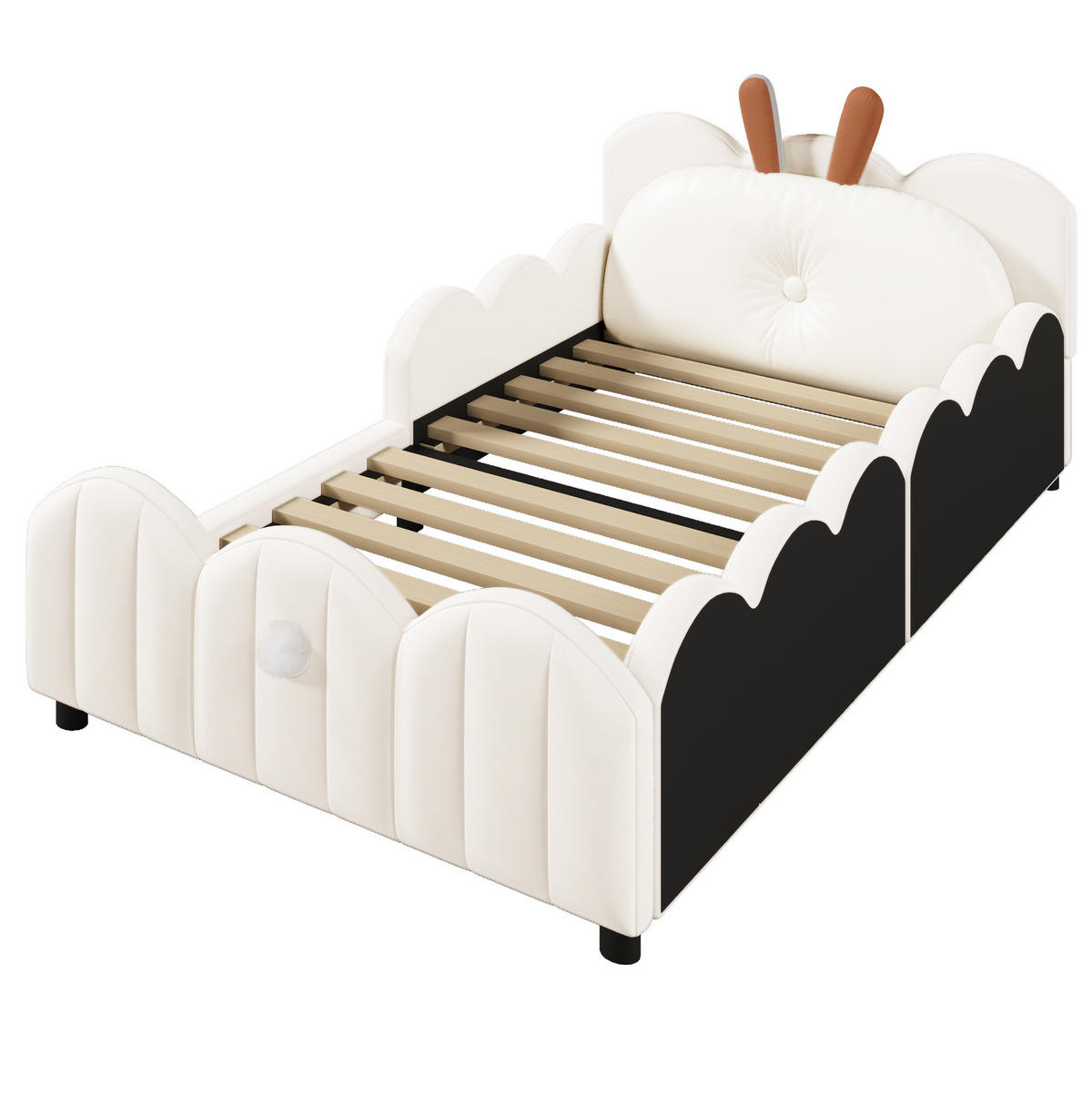 KINDERBETT 90x200 cm in Beige mit Kaninchenohren-Design und Schutzgitter - Beige, Holzwerkstoff (90/200cm) - IVMEU