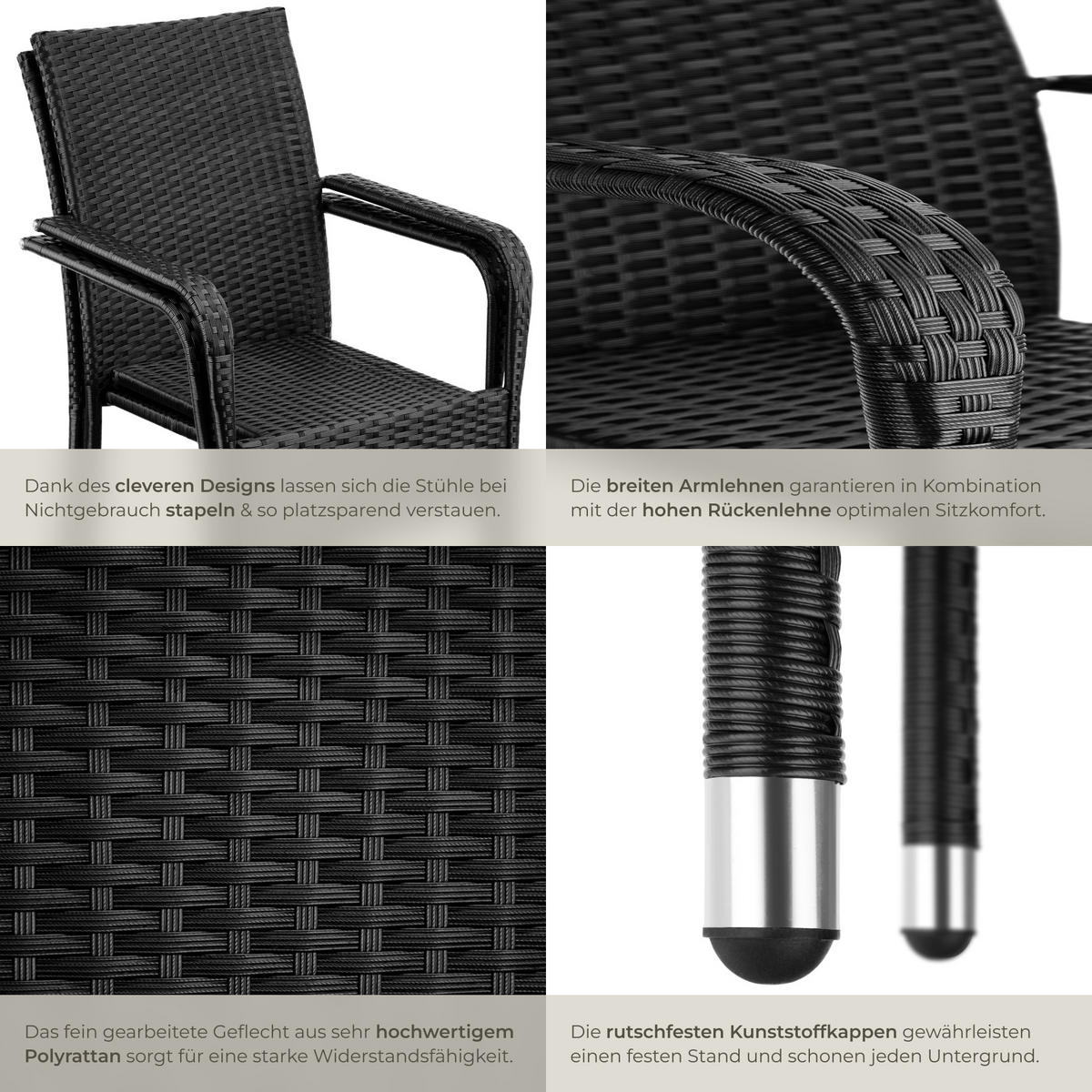 RATTANSTUHL 2er Set Girona,58 x 67 x 90 cm, Belastbarkeit 120 kg,schwarz - Schwarz, Kunststoff (58/90/67cm) - tectake