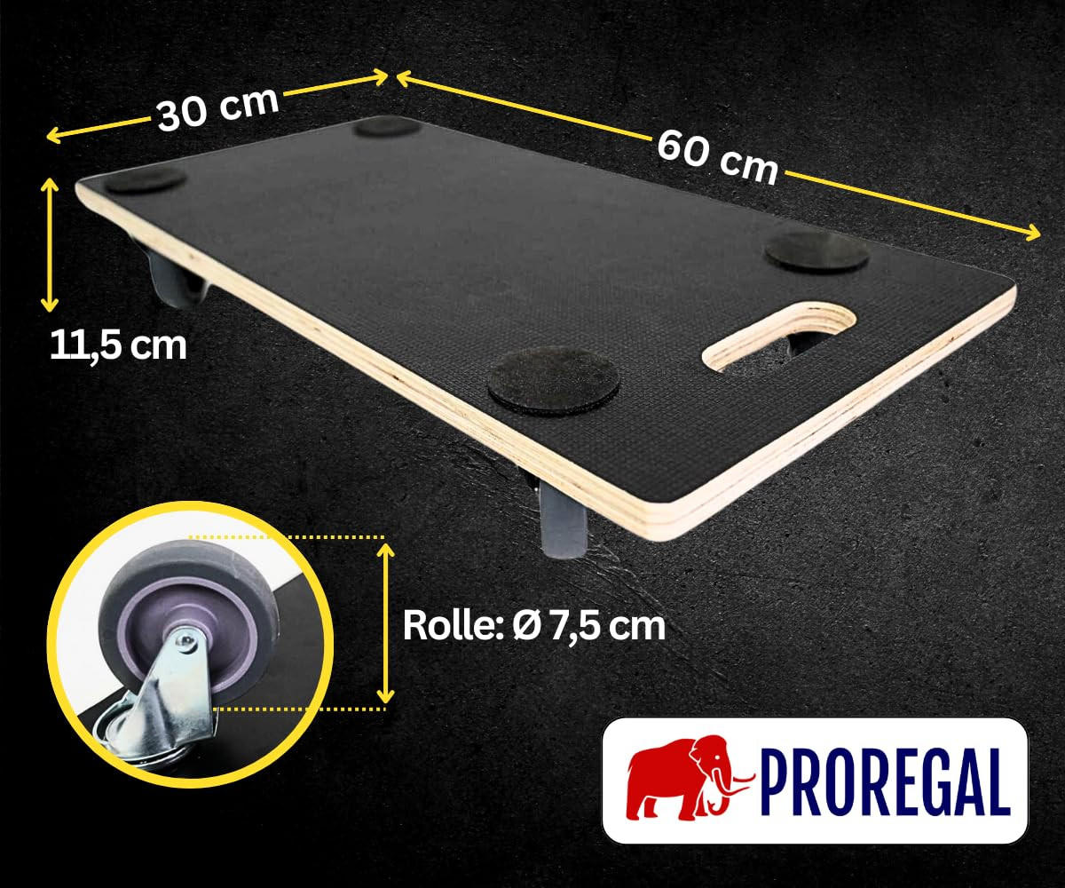 TRANSPORTROLLER 2er-Set mit 4 Rollen 11,5x30x60cm Traglast 200kg Siebdruck Holzplatte Schwarz - Schwarz, Holzwerkstoff (60/30/11.5cm) - PROREGAL