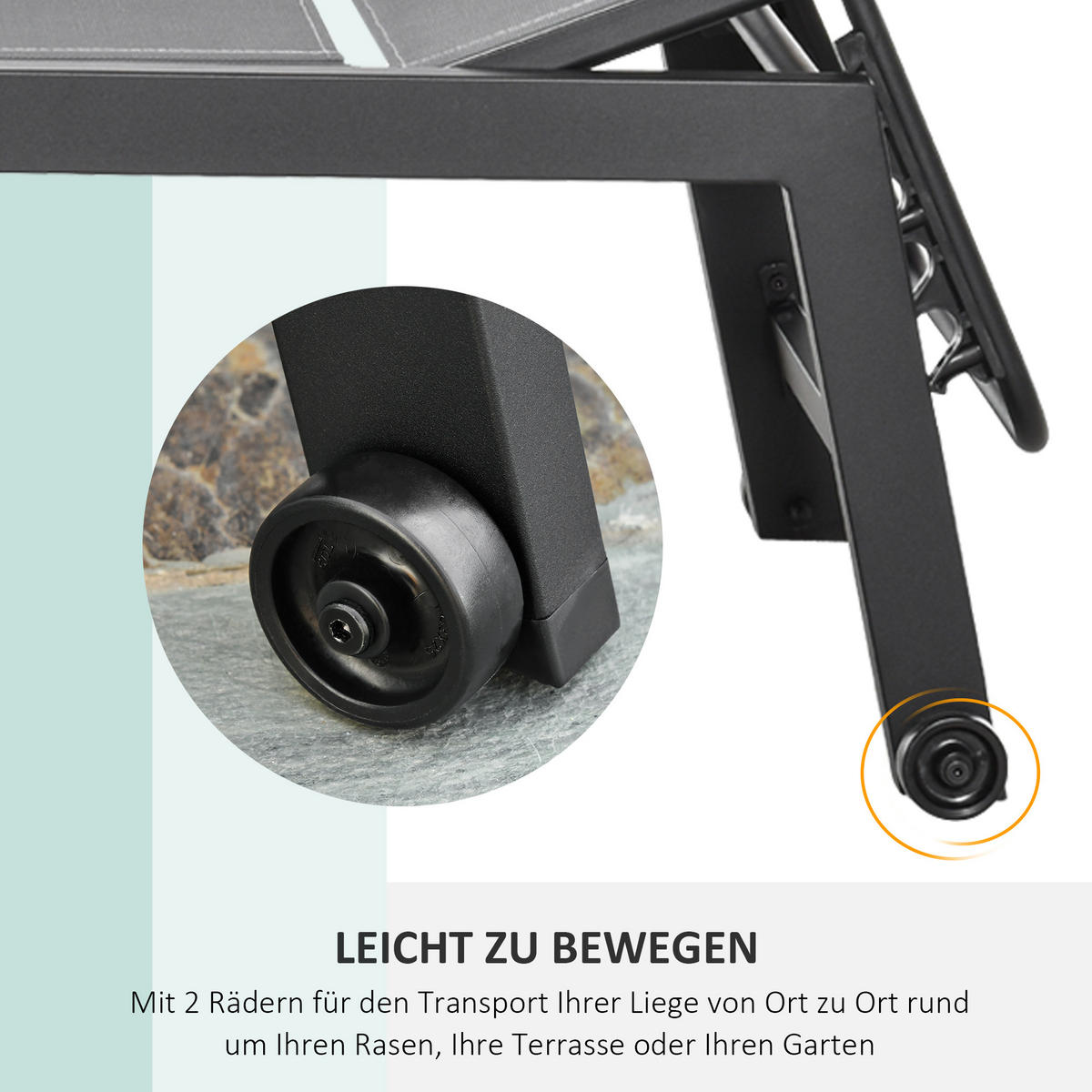 GARTENLIEGE - Grau, Kunststoff/Metall (65/102/169cm) - Outsunny