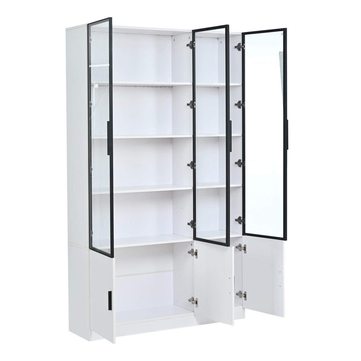 VITRINE LED Glasvitrine Hochschrank 200cm 6 Türen Weiß - Weiß, Holzwerkstoff (120/200/32cm) - FLIEKS