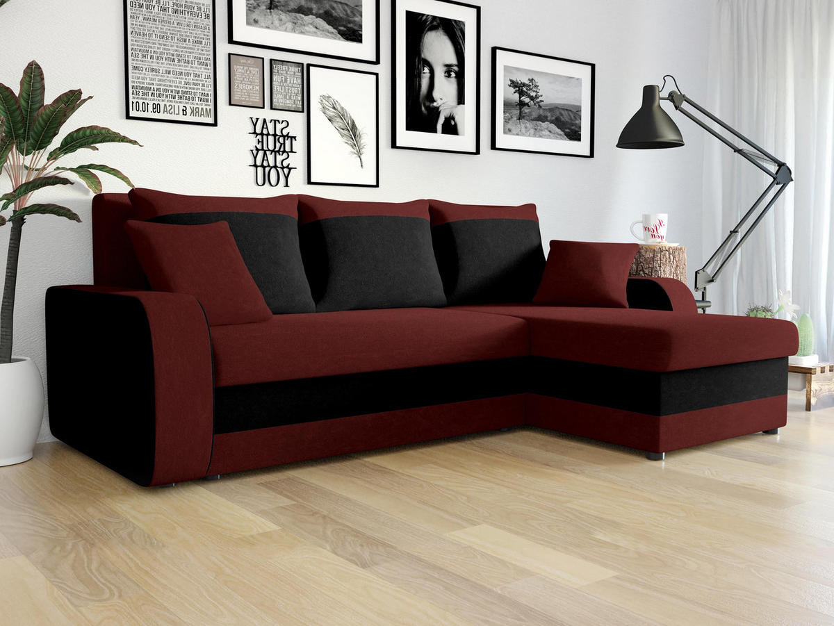 ECKSOFA Kris - Weinrot/Schwarz, Holz/Kunststoff (238/147cm) - MIRJAN24