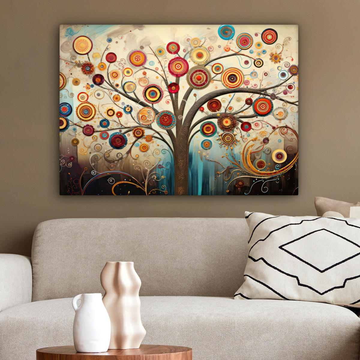 LEINWANDBILD Baum - Baum des Lebens - Farbe Wandbilder 80x60 cm - Braun, Textil (80/60cm) - MuchoWow