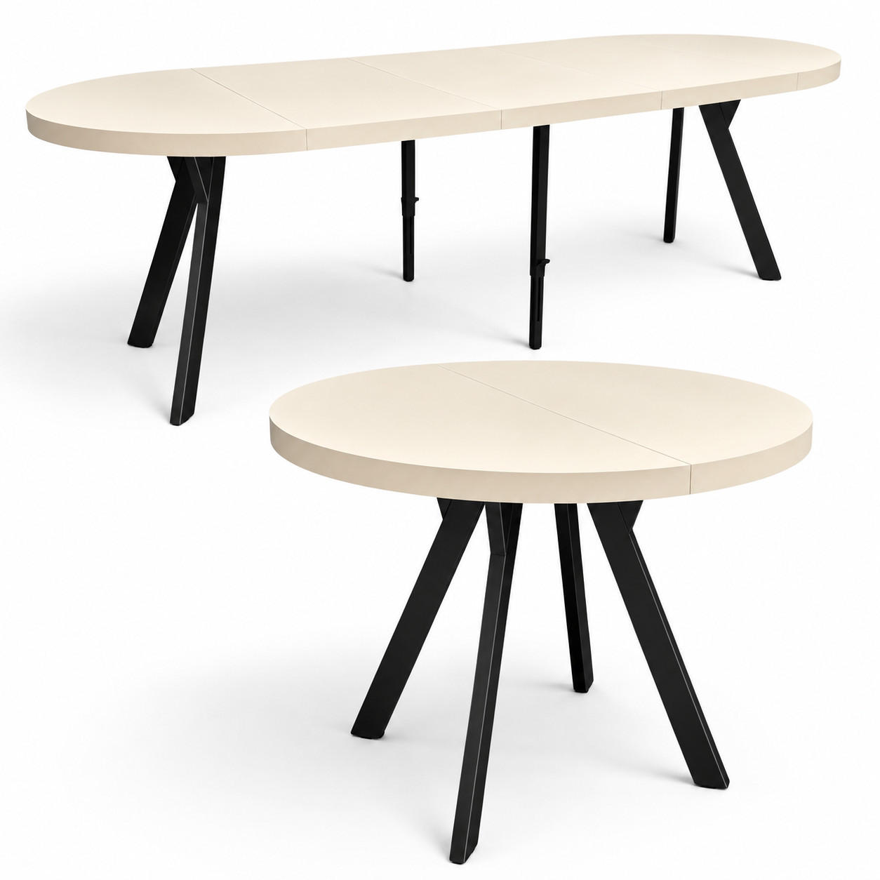 ESSTISCH rund ausziehbar 100/300/76 cm, Kaschmir, 54 cm Tischplatte + Y Metallgestell Schwarz - Kaschmir/Schwarz, Holzwerkstoff/Metall (100/300/76cm) - Damale Möbel
