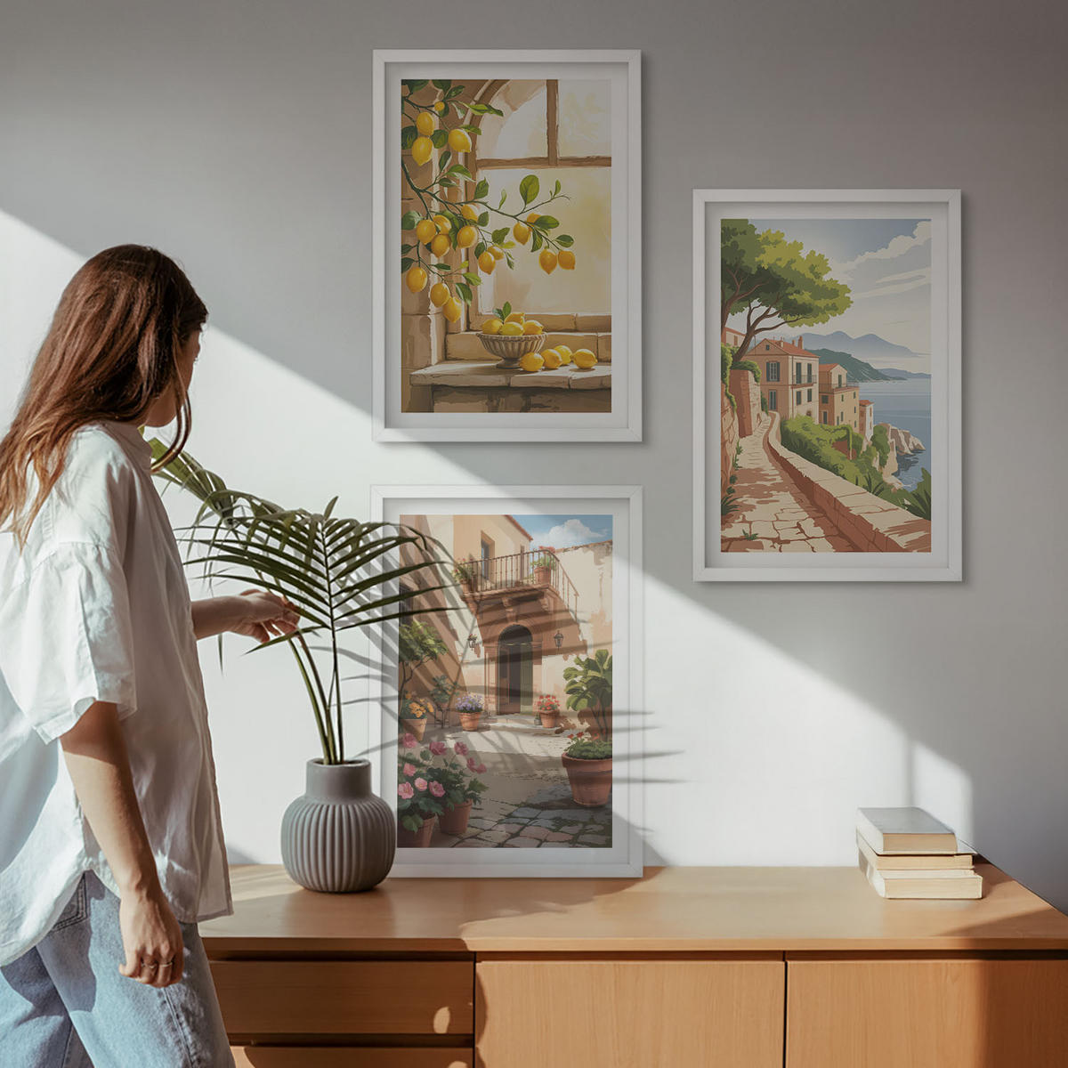BILDER SET 3er Set - 40x60 cm Weißer Rahmen - Zitrusfrüchte in der Küchenmeerstadt - Weiß, Kunststoff (40/60cm) - TULUP
