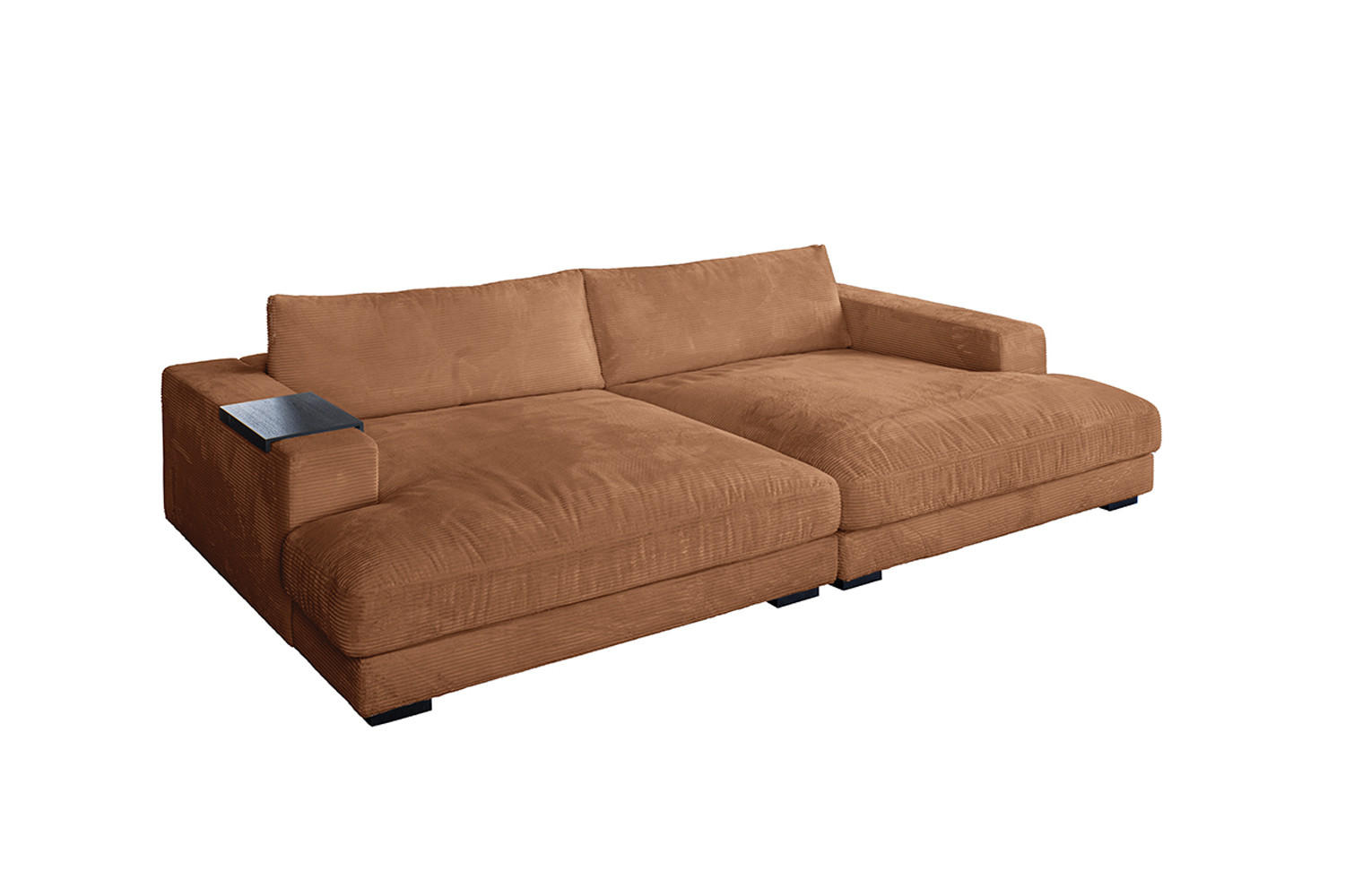 BIG SOFA MIT TABLETT SCHWARZ MADELINE Braun Cord - Dunkelbraun/Schwarz, Kunststoff/Textil (290/85/170cm) - KAWOLA
