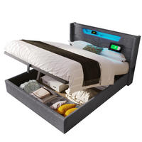 POLSTERBETT 140/200 cm mit LED, Bettkasten, USB-C und gepolstertem Kopfteil - Grau, Textil (140/200cm) - BEAOK