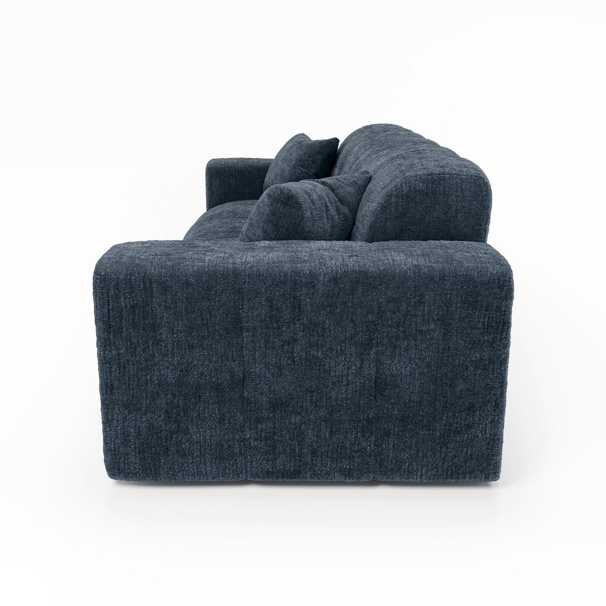 SOFA COCOON Geprägter Samt Mineralblau 230cm - Blau/Dunkelblau, Textil (230/85/92cm) - Premium Interiors