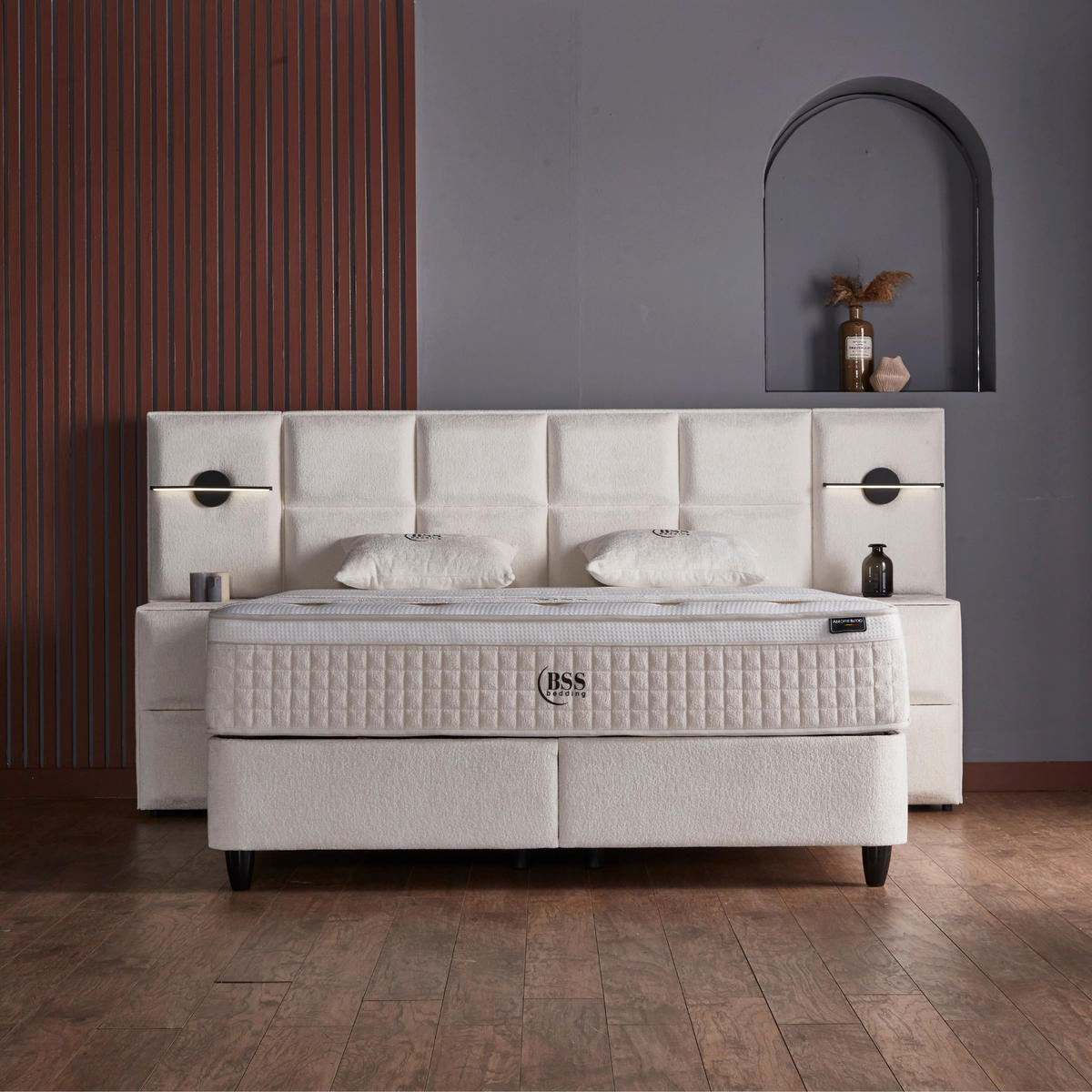 BOXBETT AMORE Bett boxspringbett 180x200 mit matratze - Beige, Holz (180/200cm)