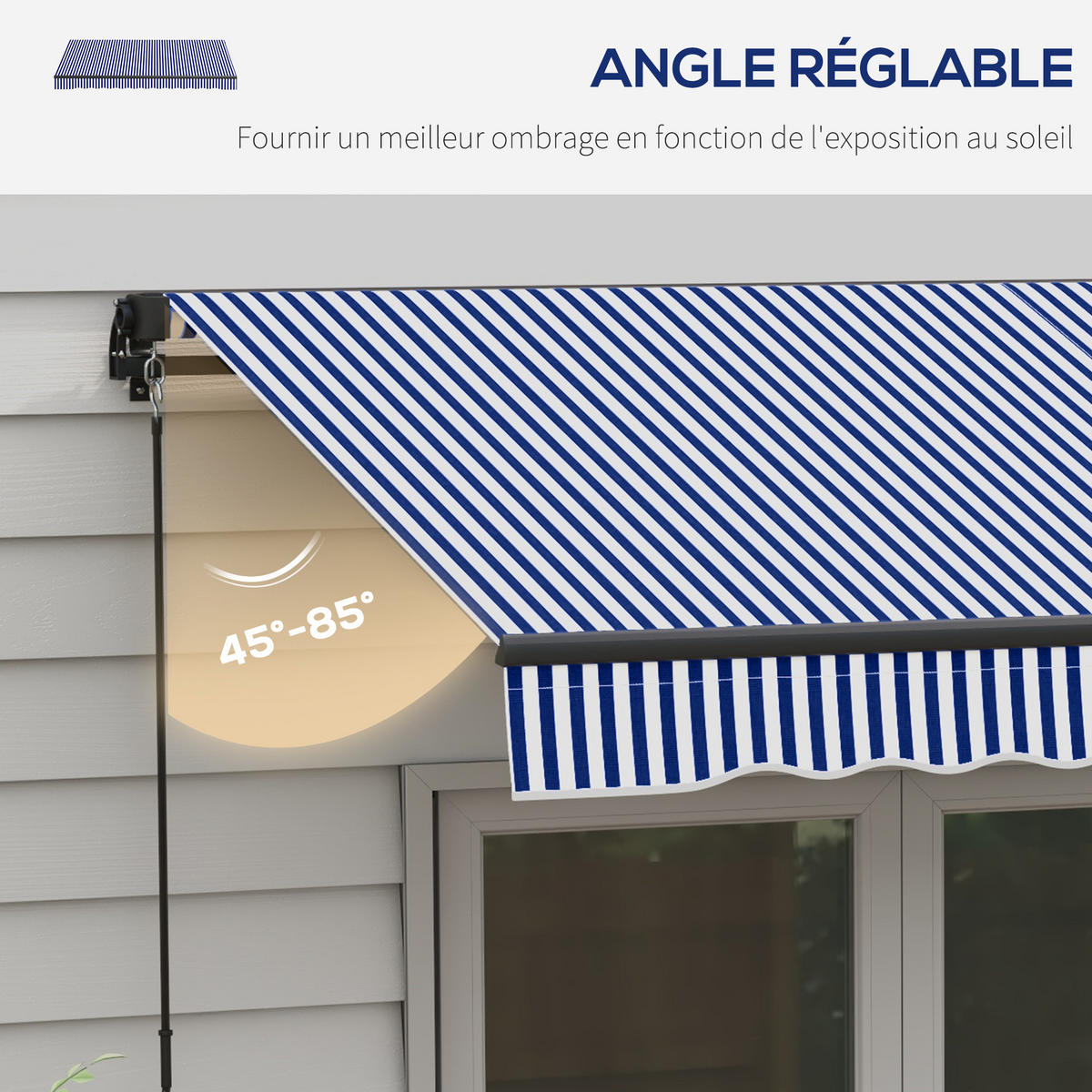 MARKISE DE-13967 manuell, Neigung 45-85°, 295/247 cm Blau-Weiß - Blau, Textil (247/1/295cm) - ComfortXL