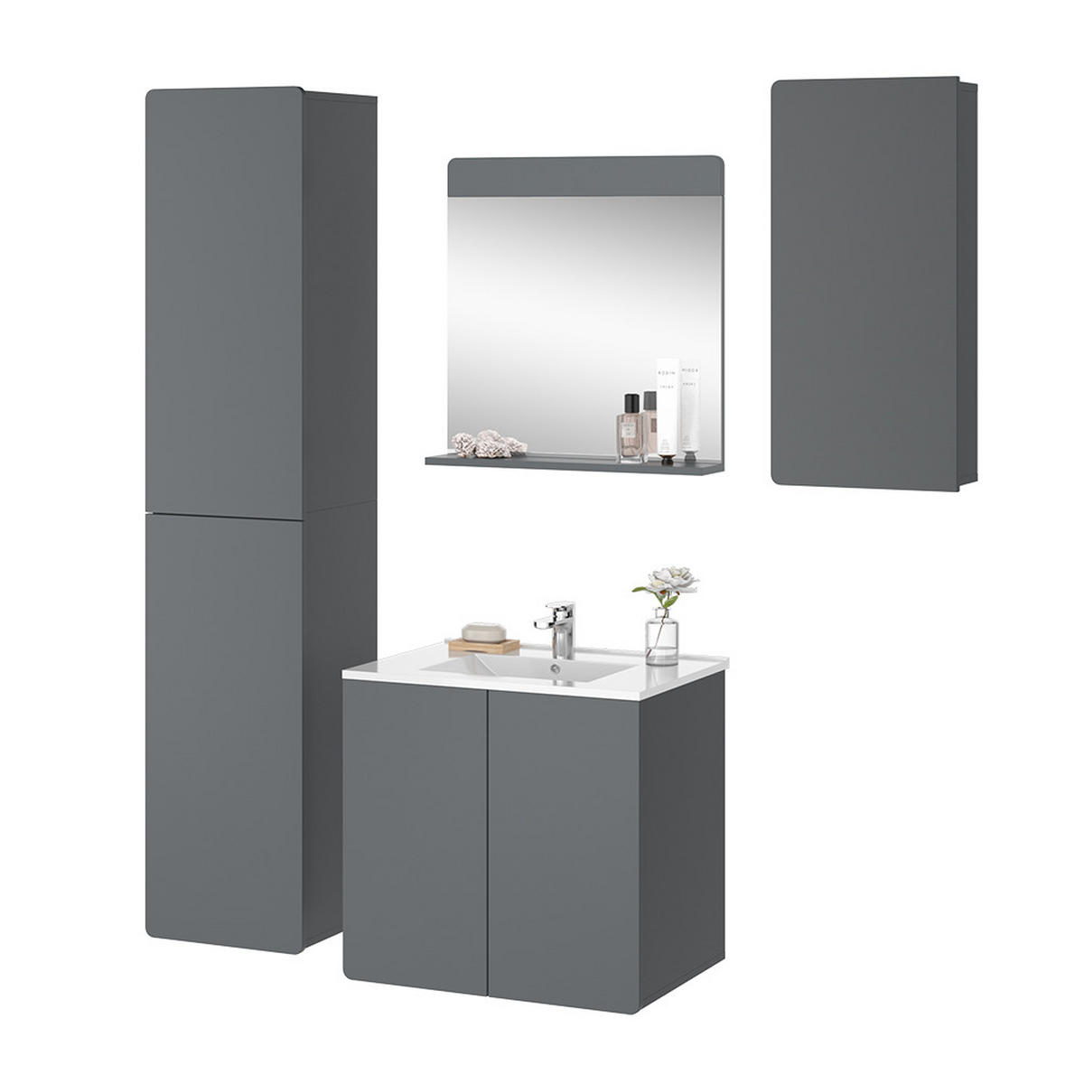 BADMÖBEL-SET Izan Grau 4 Teile - Grau, Holzwerkstoff (61.8/57.8/44.8cm) - Vicco