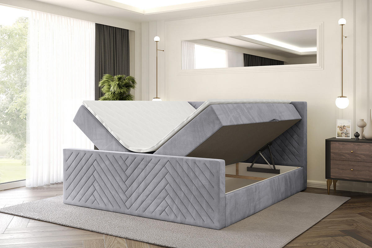 BOXBETT mit Matratze H4 und Lattenrost - VEXA-Z - 140x200 - Grau Monolith - Grau, Holzwerkstoff (140/200cm) - ALTDECOR