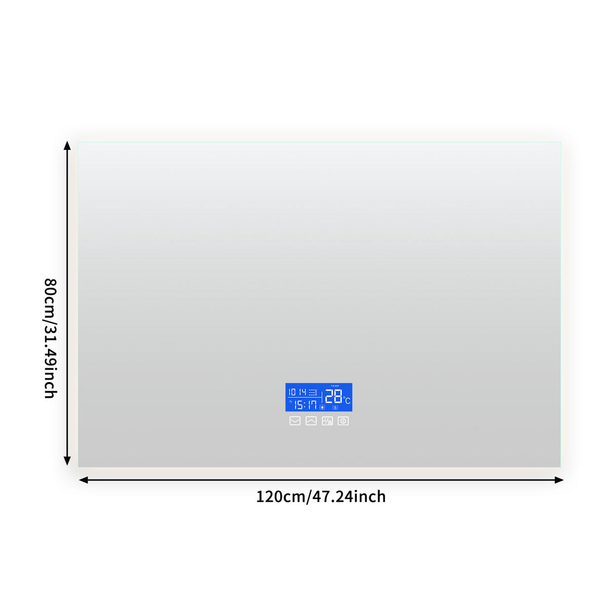 BADEZIMMERSPIEGEL mit LED, Rechteck 80 x 120 cm, Anti-Beschlag, Temperaturanzeige und 3 Anpassbare Helligkeit - Transparent, Glas (120/4/80cm)