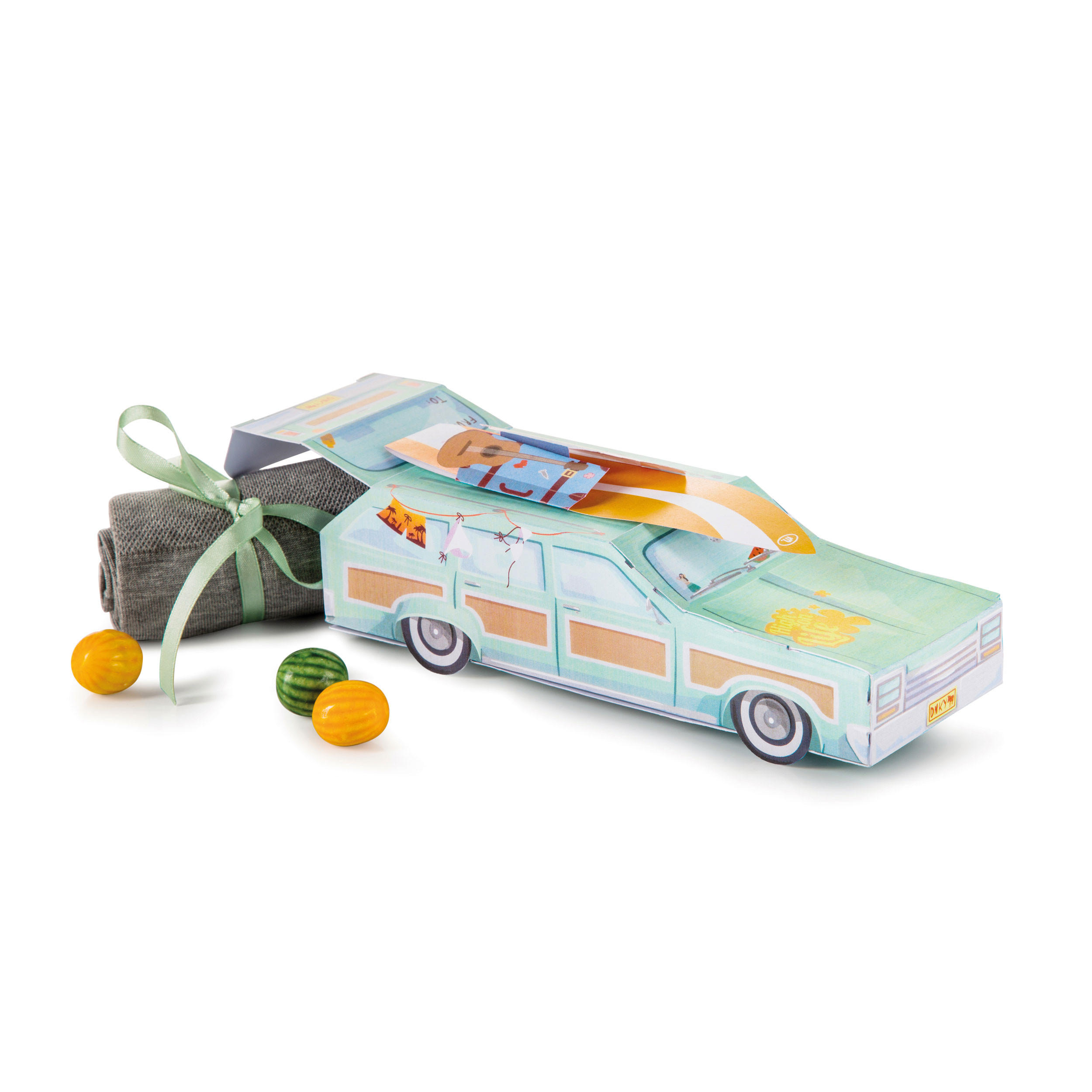 GESCHENKBOX faltbar Gift Station Wagon, Papier, Grün, 19 x 6.5 x 9.2 cm - Grün, Papier (9.2/6.5/19cm) - Donkey Products