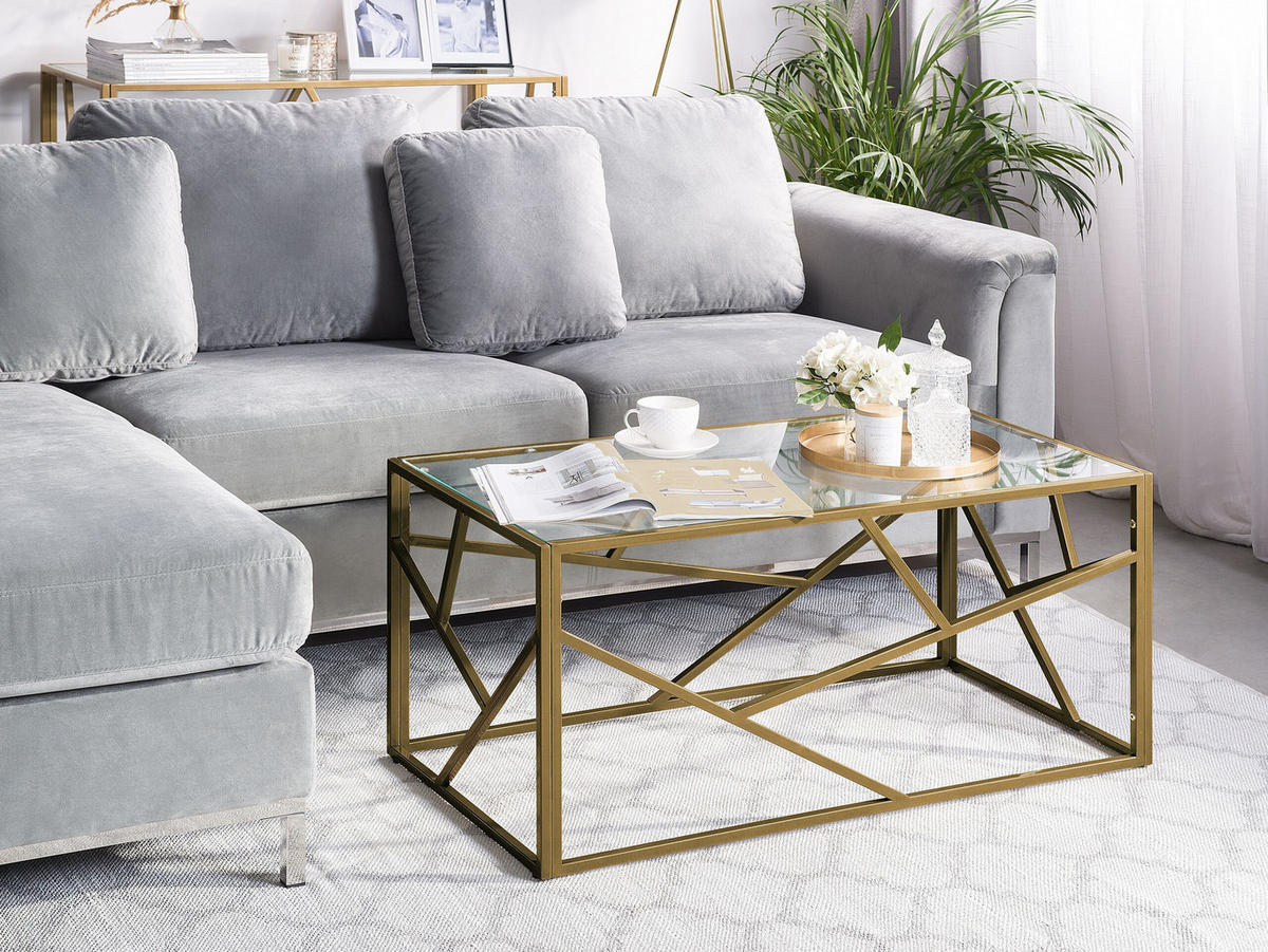 COUCHTISCH Glas gold rechteckig 50/100 cm Orland - Goldfarben, Glas (50/100/45cm) - Beliani