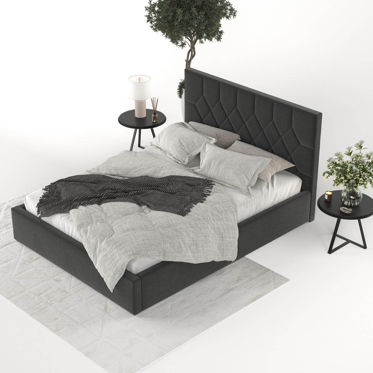 POLSTERBETT Brisa 180/200 cm Schwarz im Asti Stoff - Schwarz/Naturfarben, Holz/Holzwerkstoff (180/200cm) - AltaBeds