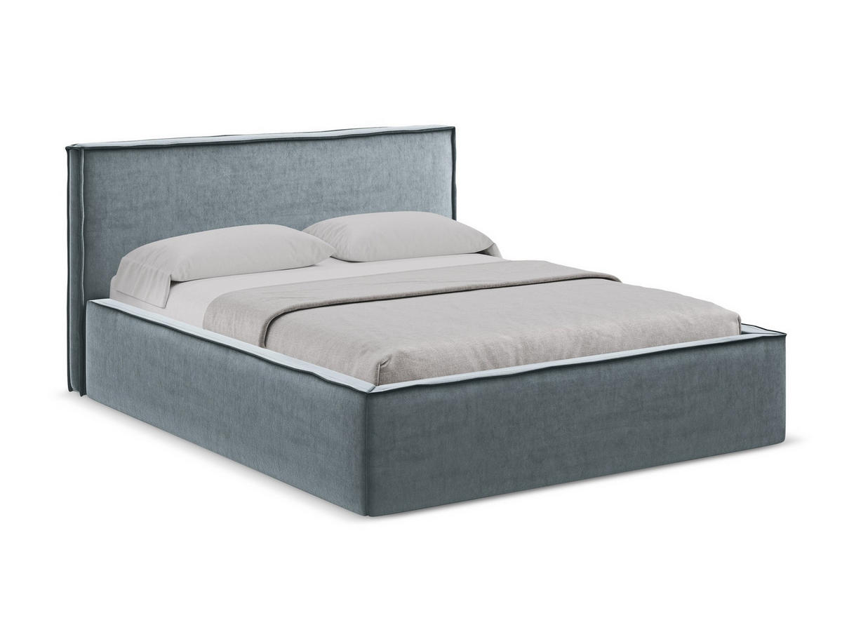 POLSTERBETT mit Bettkasten und Lattenrost 200x228 Blau - Blau/Schwarz, Kunststoff/Textil (180/200cm) - Makamii