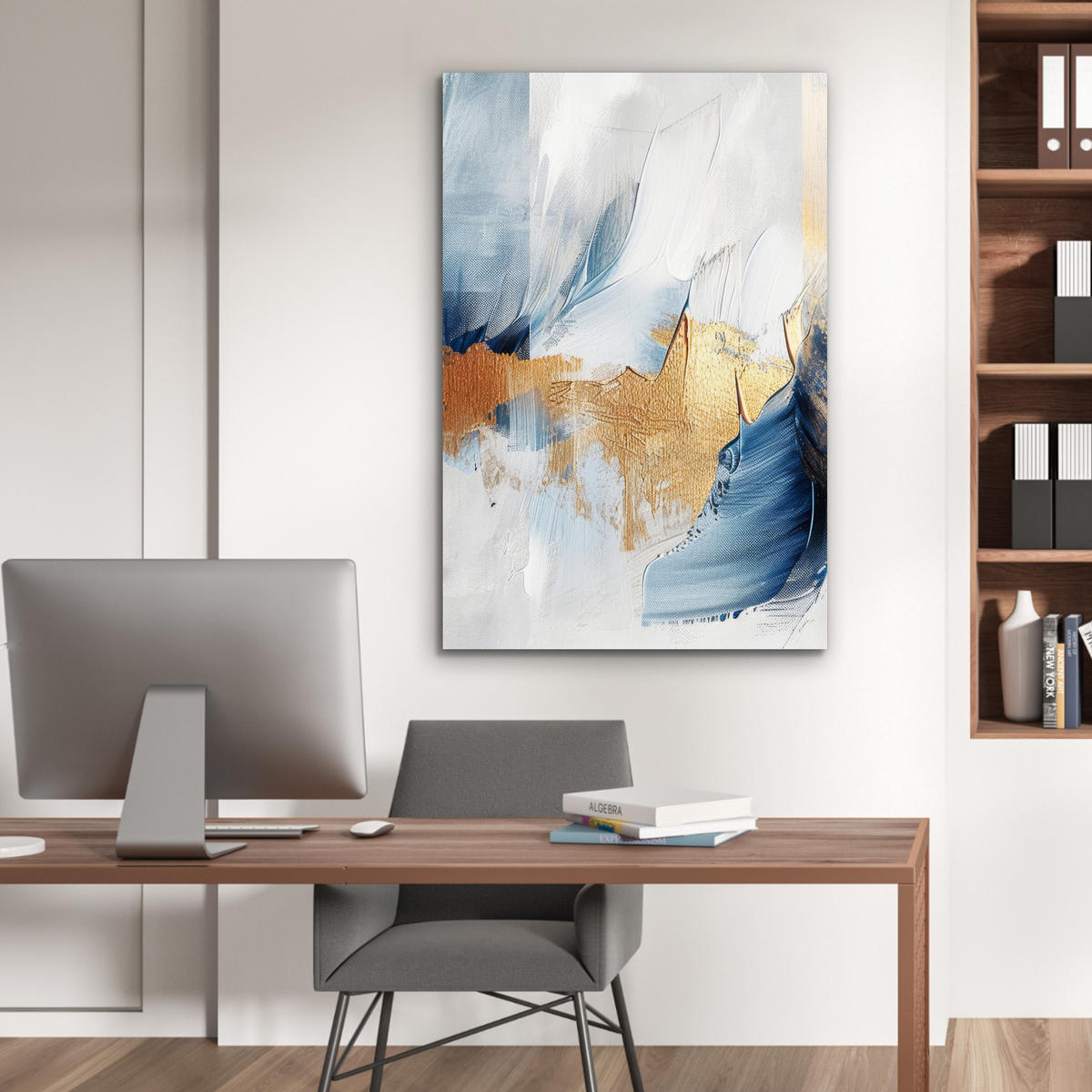 METALLBILD Gold - Blau - Aquarell - Kunst - Modern 60x90 cm - Hellblau, Metall (60/90cm) - MuchoWow