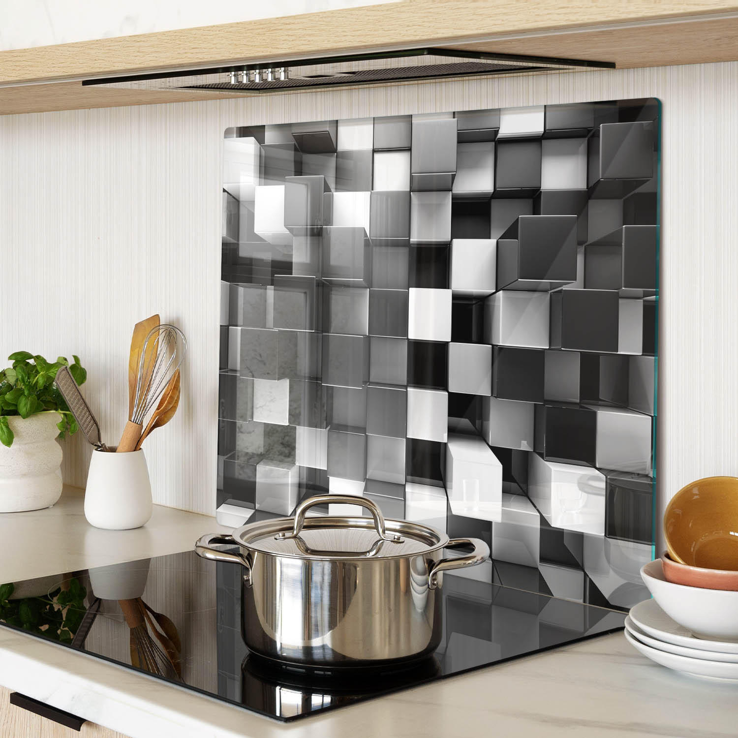 GLASPLATTE 60x52 cm Würfelabstraktion - Silberfarben, Glas (60/0.4/52cm) - TULUP