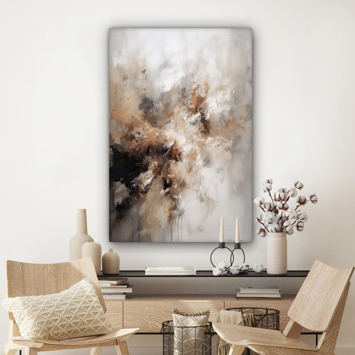 LEINWANDBILD - Farbe - Abstrakt - Beige - Kunst - 80x120 - Wanddeko - Greige, Textil (80/120cm) - MuchoWow