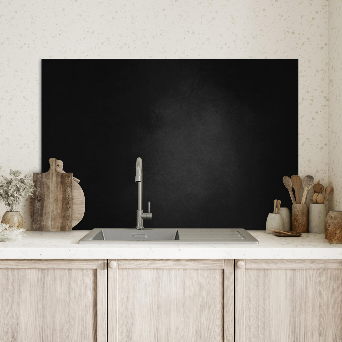 SPRITZSCHUTZ KÜCHE Beton - Schwarz - Grau - Strukturiert - Industriell 80x55 cm - Graphitfarben, Metall (80/0.3/55cm) - MuchoWow