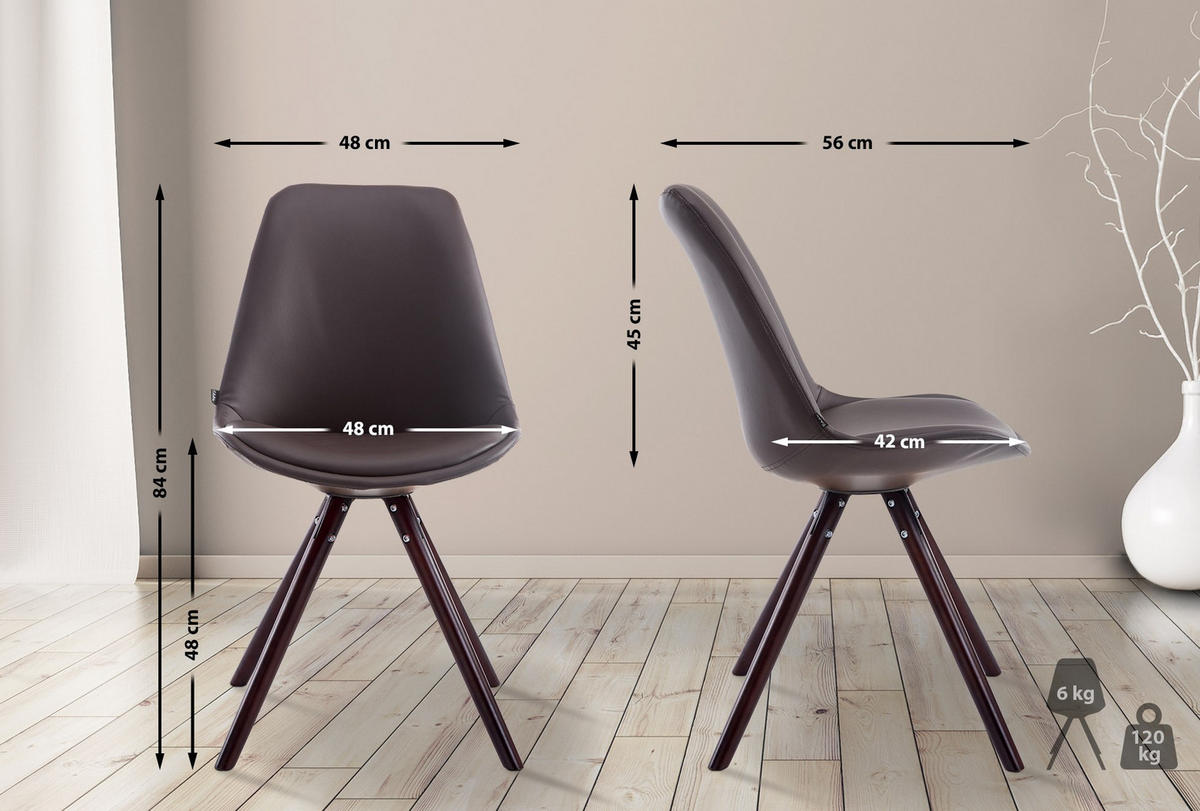 STUHL Lederlook braun - Braun/Cappuccino, Holz/Textil (48/84/56cm) - CLP