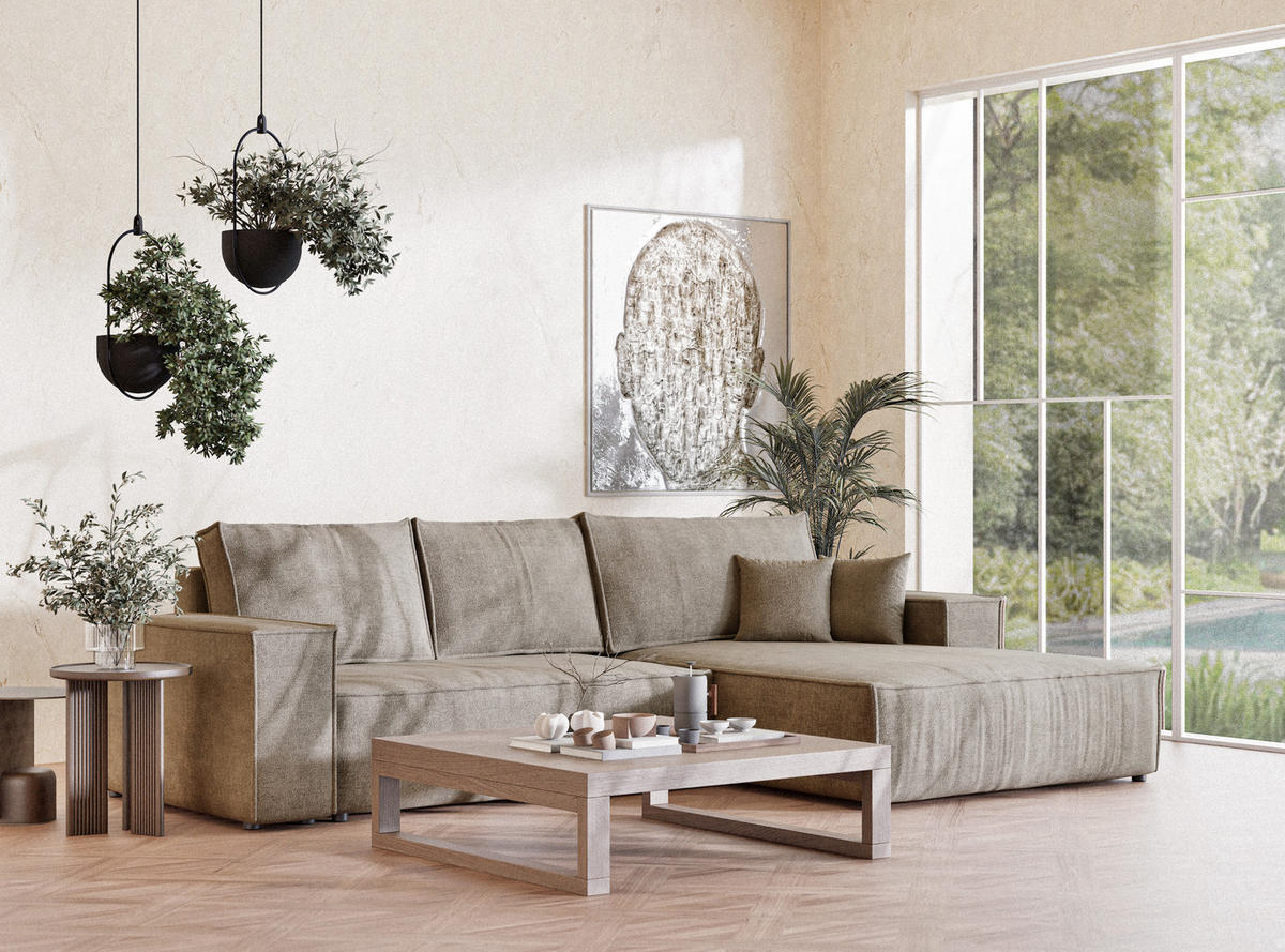 ECKSOFA Maze Braun Chenille-Stoff - Rechts Seite - Schwarz/Braun, Holz/Holzwerkstoff (294/185cm) - Maison de Reve