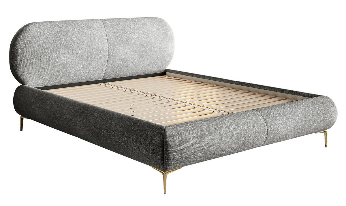 POLSTERBETT Ovalle Grau mit goldenen Metallbeinen 180 cm - Goldfarben/Grau, Textil/Metall (180/200cm) - Selsey