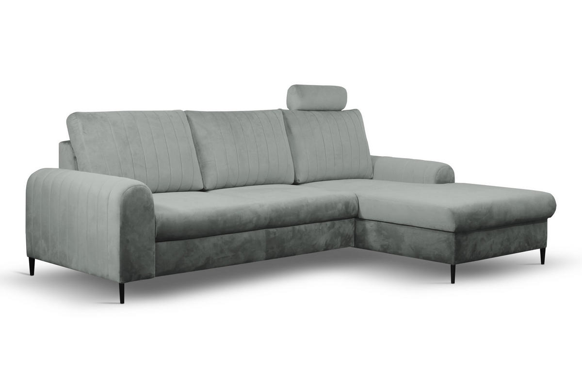 ECKSOFA VERONA R-S Grau Velours-Stoff mit Schlaffunktion - Grau, Holz (251/164cm) - MASSENO