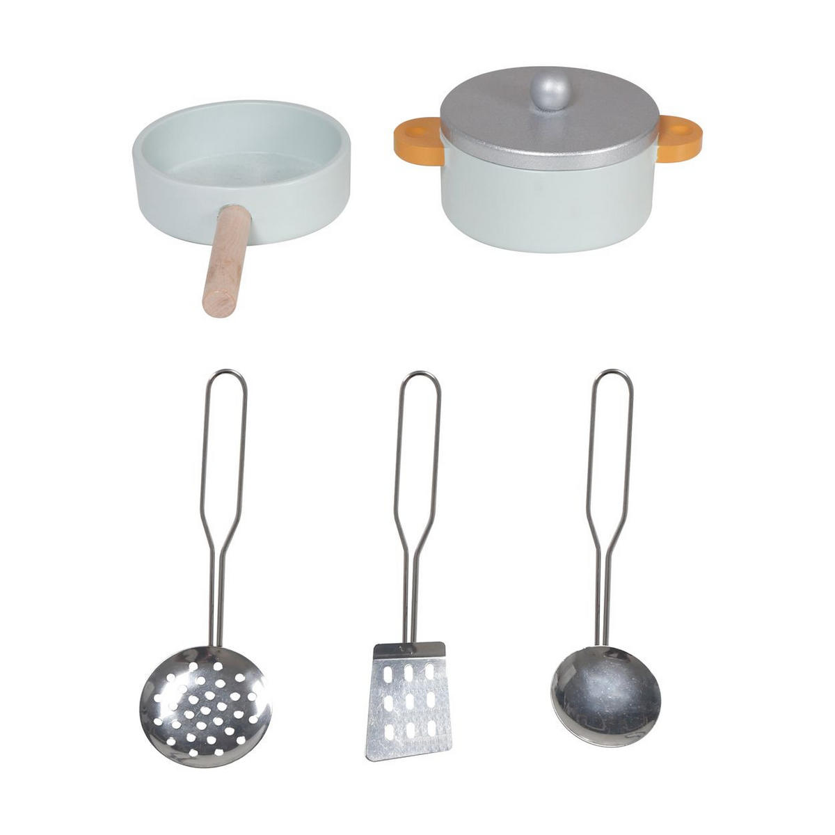 SPIELKÜCHE Nana W10K001 weiß Holz, Topf, Pfanne mit Deckel, Metall-Kochzubehör, Mikrowelle - Weiß, Holz (2930/58/85cm) - Moni