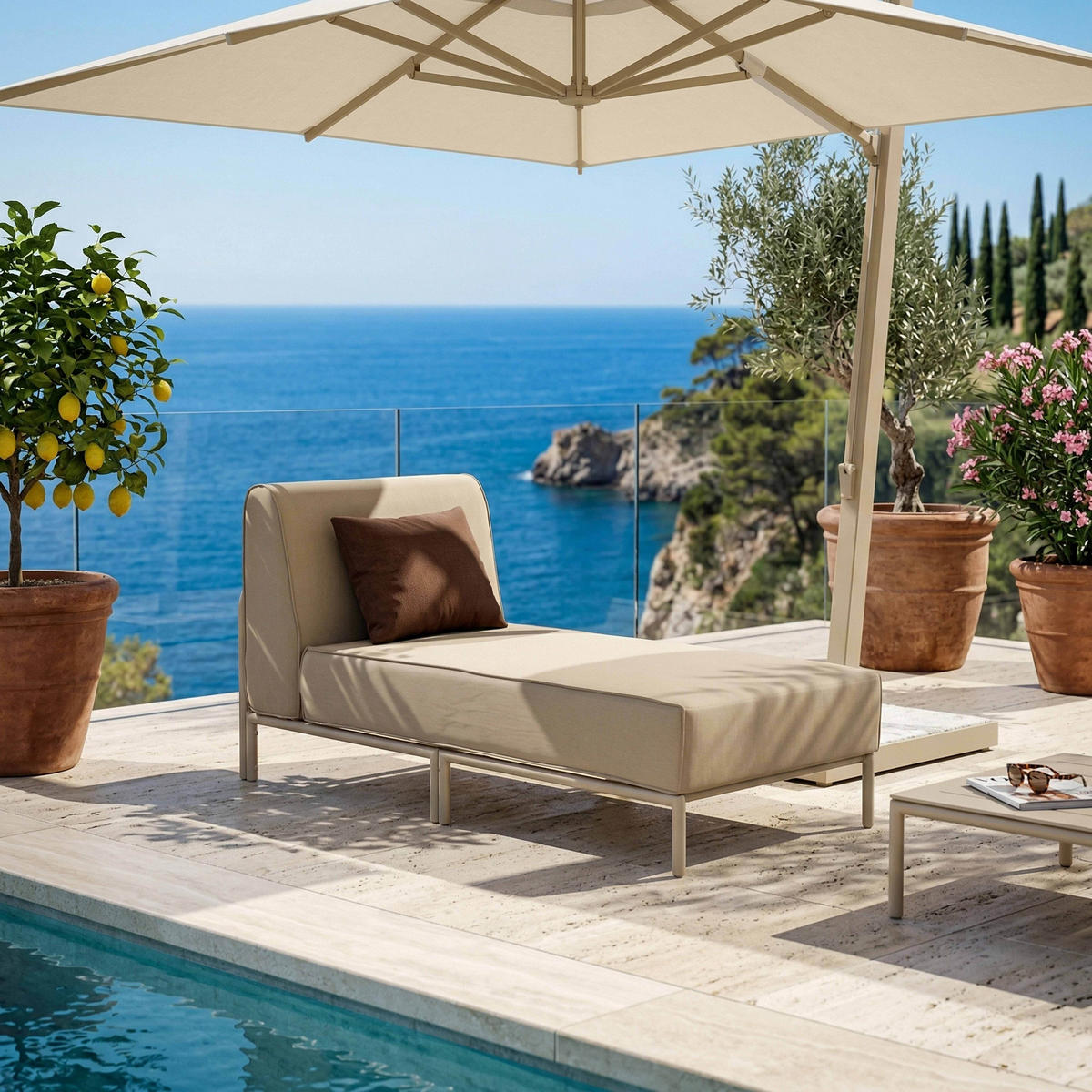 CHAISELONGUE, Beige - Beige, Textil (72/78/153cm) - Oviala