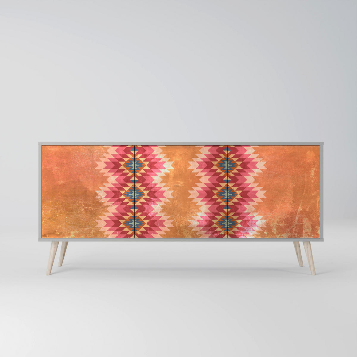 SIDEBOARD INDIAN FOLK, Graue Oberfläche, 164,5x42x70,5 cm, 3 Türen - Schwarz/Grau, Holzwerkstoff/Metall (164.5/70.5/42cm) - SpaceRebels