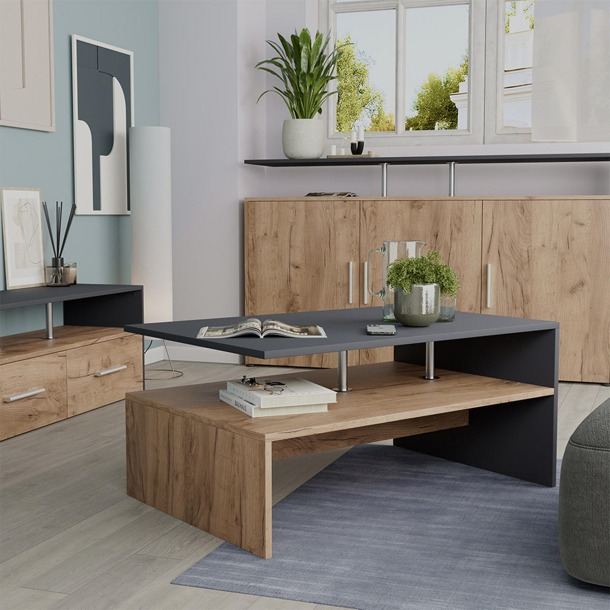 KONFERENČNÍ STŮL Amato Antracit/zlatý dub - medově dubová/antracitová, kompozitní dřevo (52.6/90/42.2cm) - Vicco