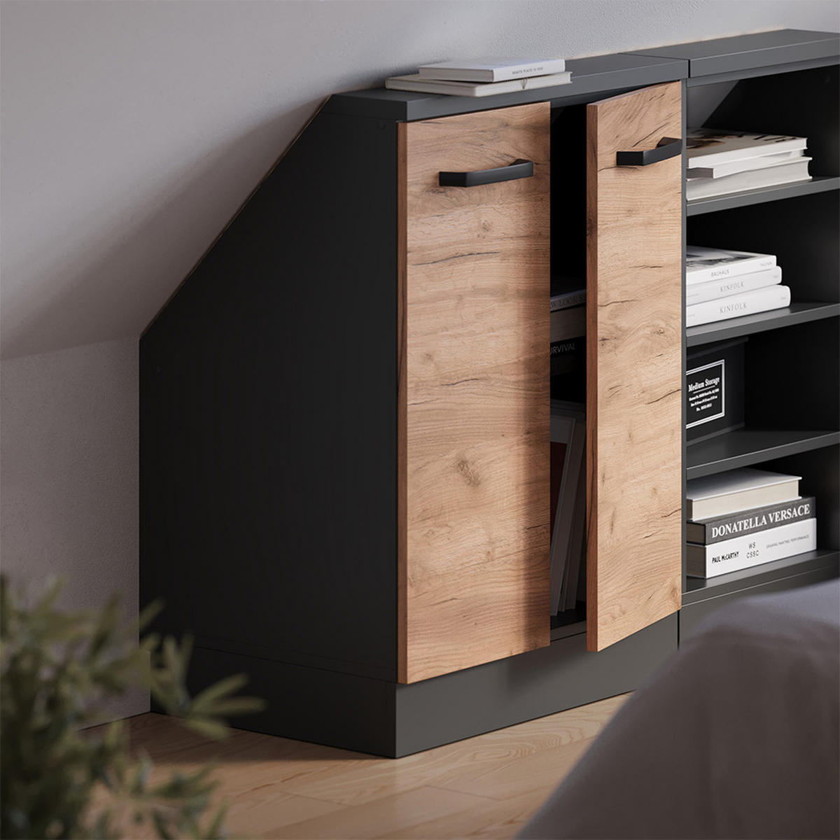 DACHSCHRÄGENSCHRANK Rion Goldkraft Eiche mit 2 Türen - Honigeiche, Holzwerkstoff (60/81.6/46cm) - Vicco