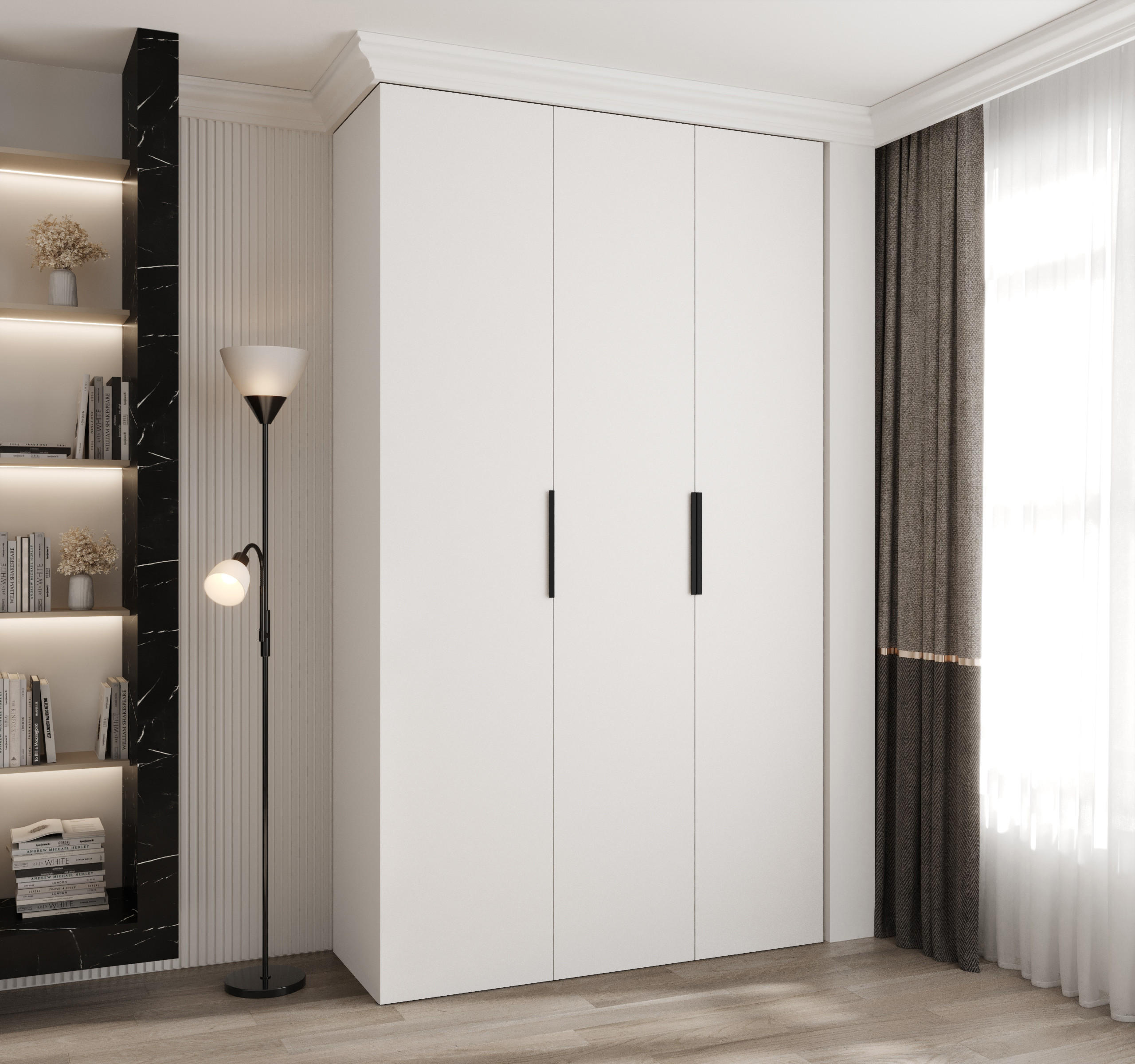 DREHTÜRENSCHRANK 245,5/140/40 3-türig - Schwarz/Weiß, Holz/Metall (140/245.5/40cm) - Abiks Möbel