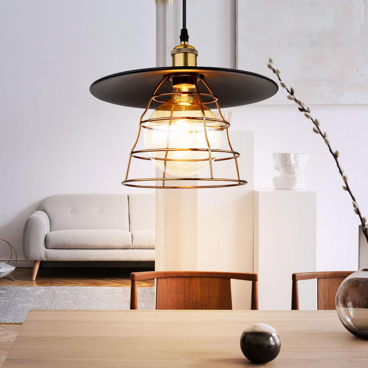 HÄNGELEUCHTE Metall Schwarz Gitter-Schirm - Schwarz, Metall (30/30/150cm) - Globo Lighting