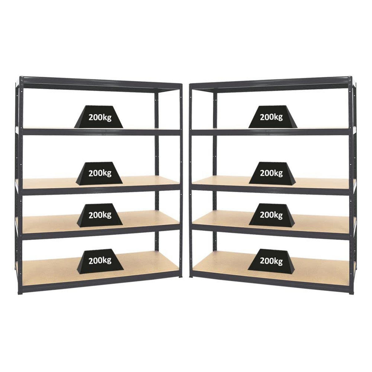 SCHWERLASTREGAL Giant Elephant 2er-Set mit 2x 180x150x60 cm Fachlast 200 kg Schwarz - Schwarz, Metall (300/180/60cm) - PROREGAL