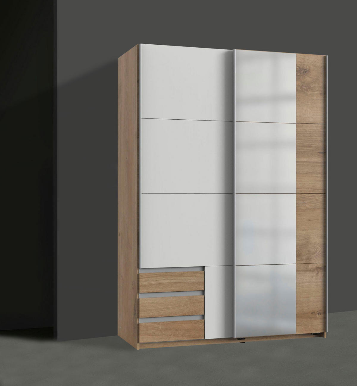 SCHWEBETÜRENSCHRANK Emden Plankeneiche / weiß 135 / 64 / 198cm - Eichefarben/Braun, Holz/Holzwerkstoff (135/198/64cm) - Wimex