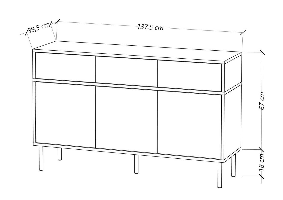 SIDEBOARD Marika, Schwarz, Gold, Hochglanz - Goldfarben/Schwarz, Holzwerkstoff/Metall (137.5/85/39.5cm) - Dancan