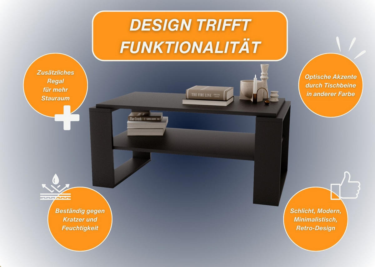 COUCHTISCH Holzwerkstoff rechteckig stabil Schwarz 42/54/96cm - Schwarz, Holzwerkstoff (53.8/96/42cm) - CraftPAK