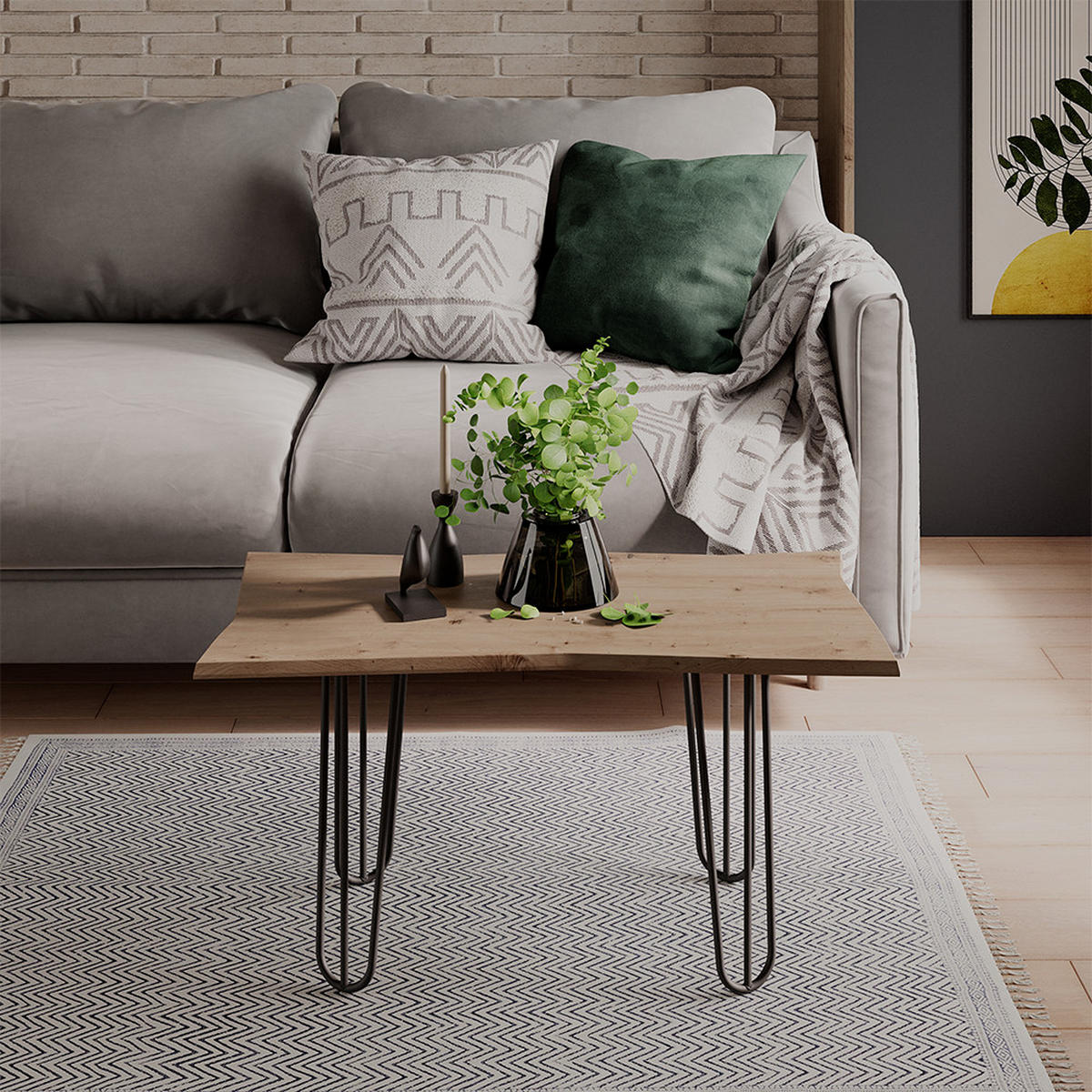 COUCHTISCH Yan Artisan 80 x 40 cm - Hellgrau, Holzwerkstoff (40/80/40cm) - Vicco